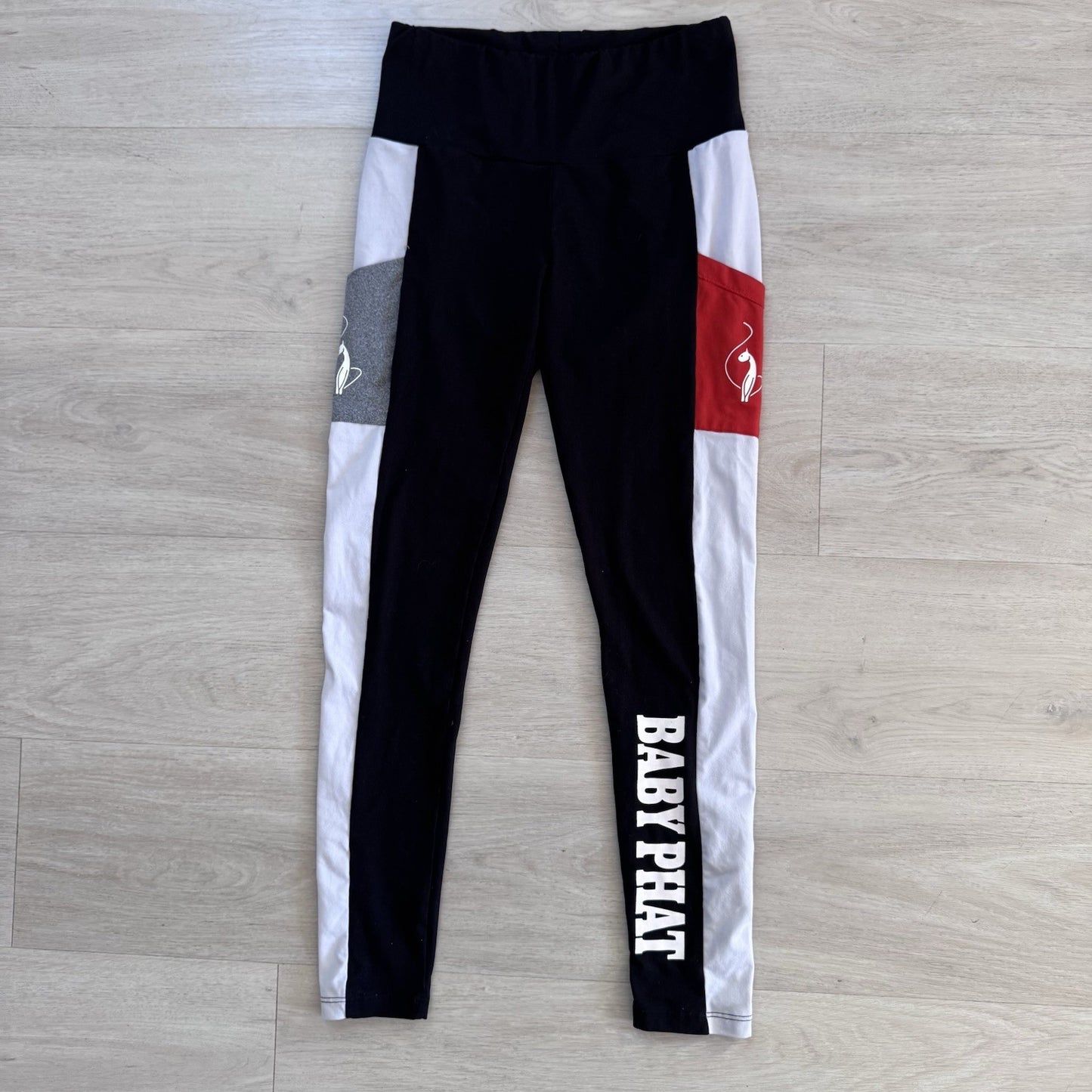 Baby Phat Logo Leggings Womens Small Black Colorblock Y2K Stretch Active