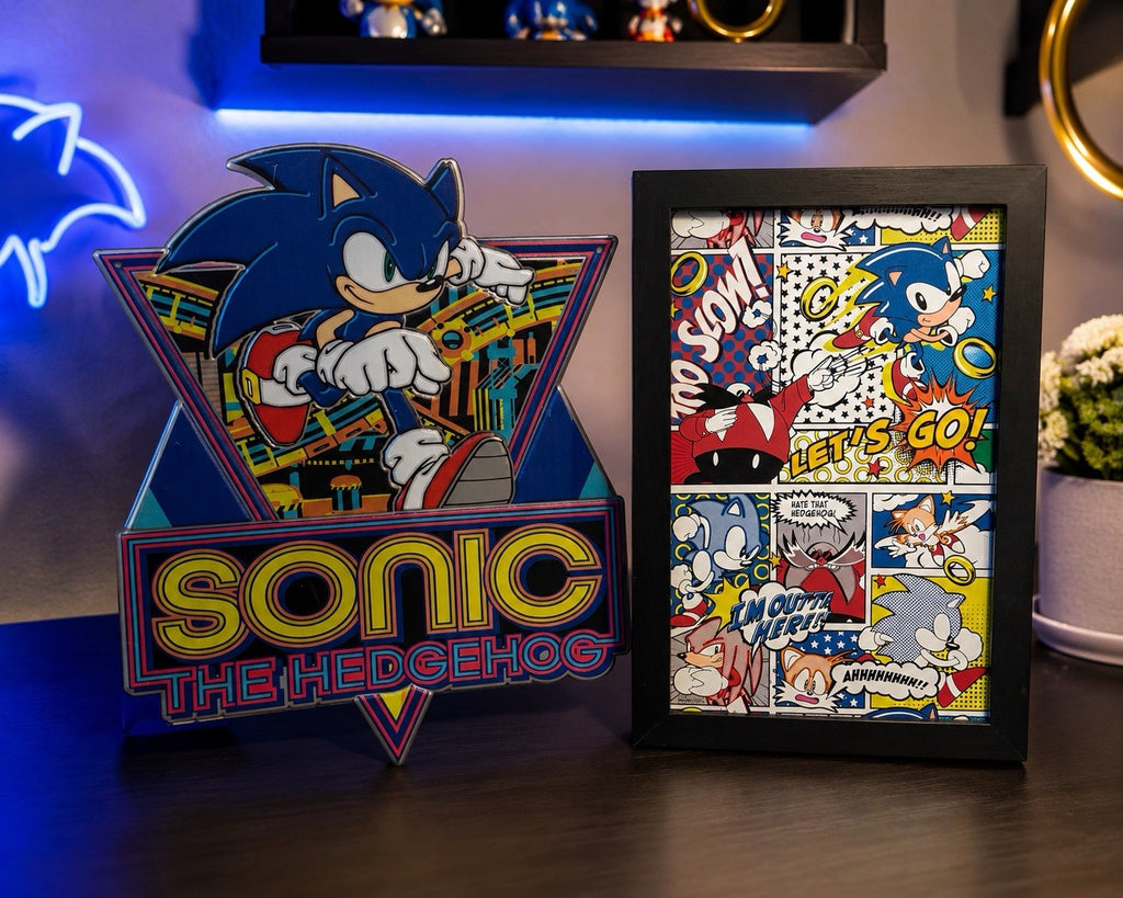 Sonic the Hedgehog Wall Art Sign & Framed Comic Print Room Decor Set