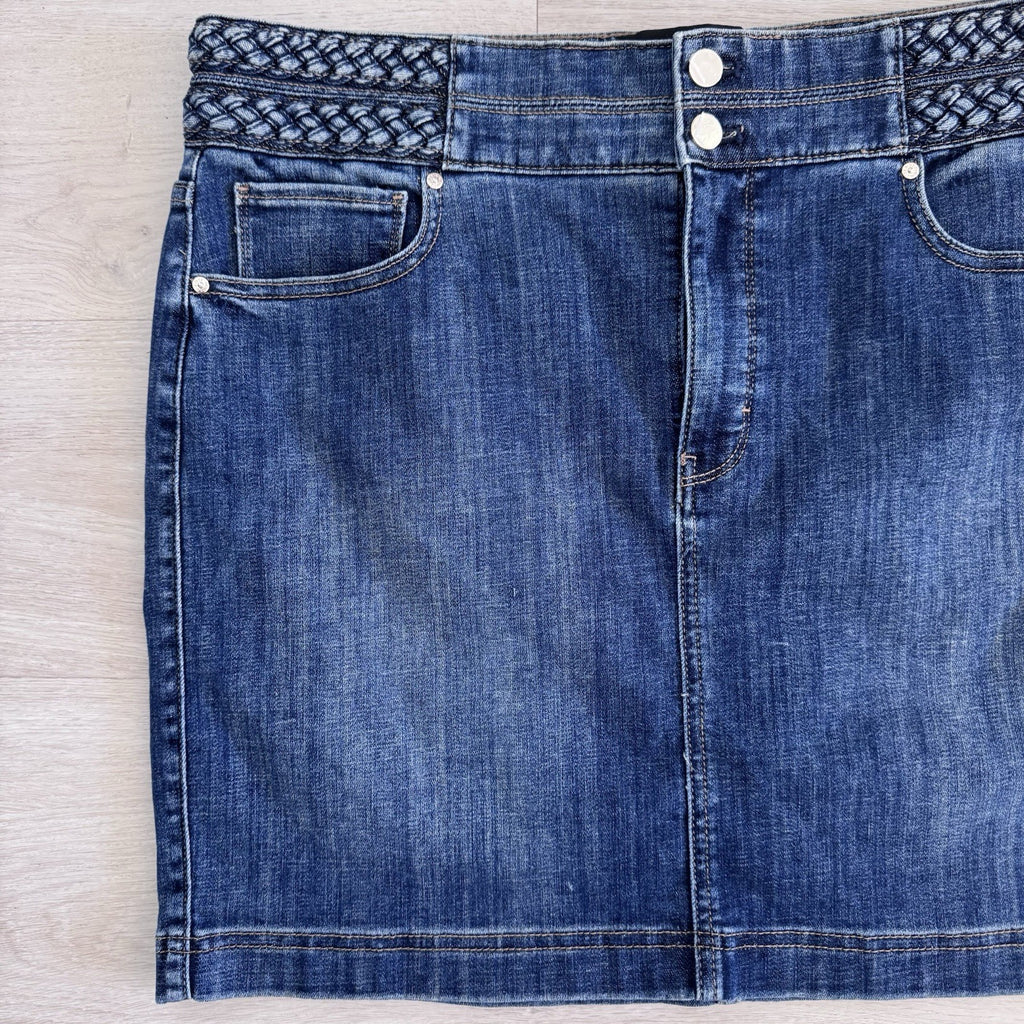 WHBM Denim Mini Skirt 14 Braided Waist Provence Authentic NWT