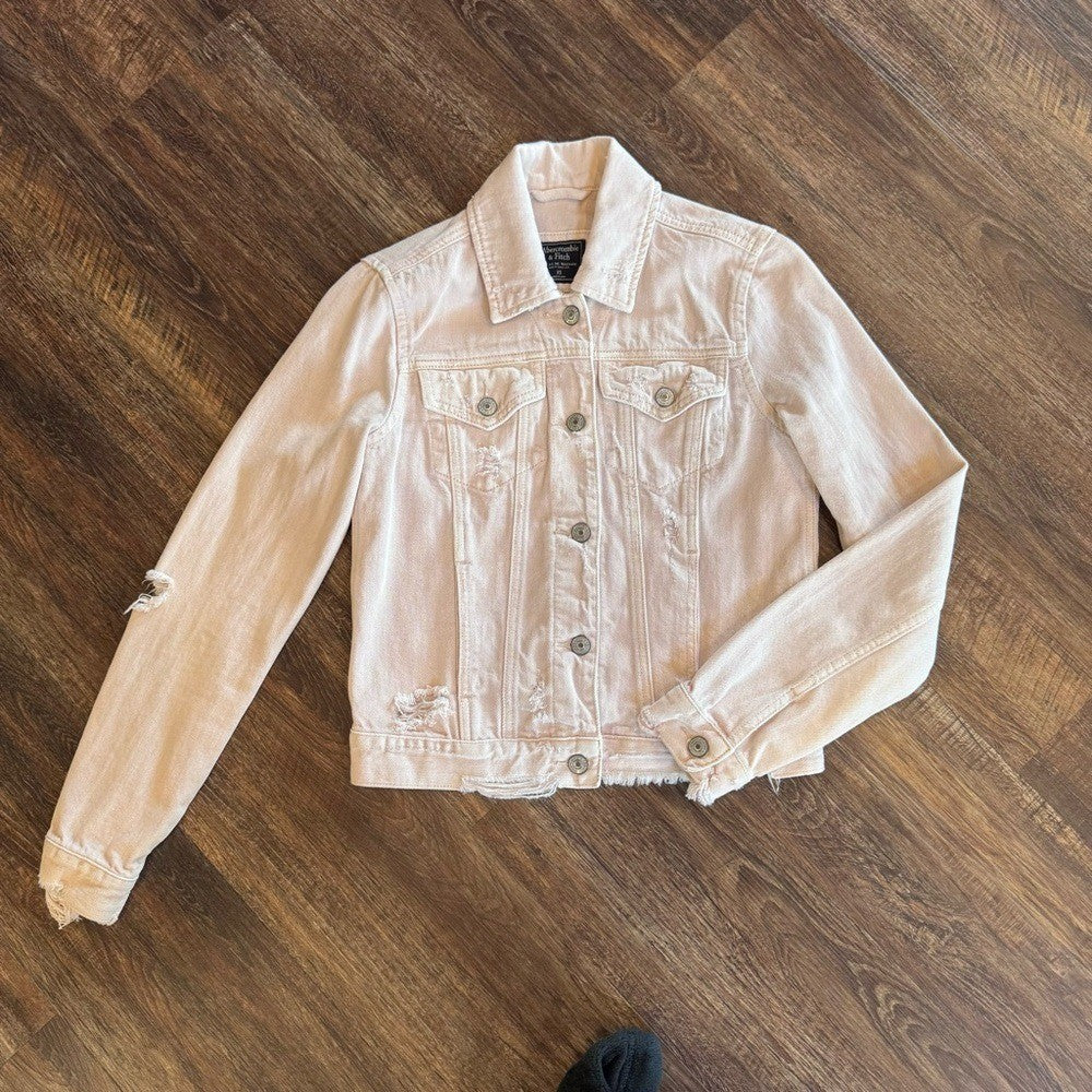 Abercrombie & Fitch | Light Pink Distressed Jean Jacket XS