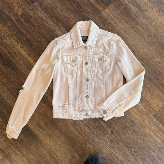 Abercrombie & Fitch | Light Pink Distressed Jean Jacket XS