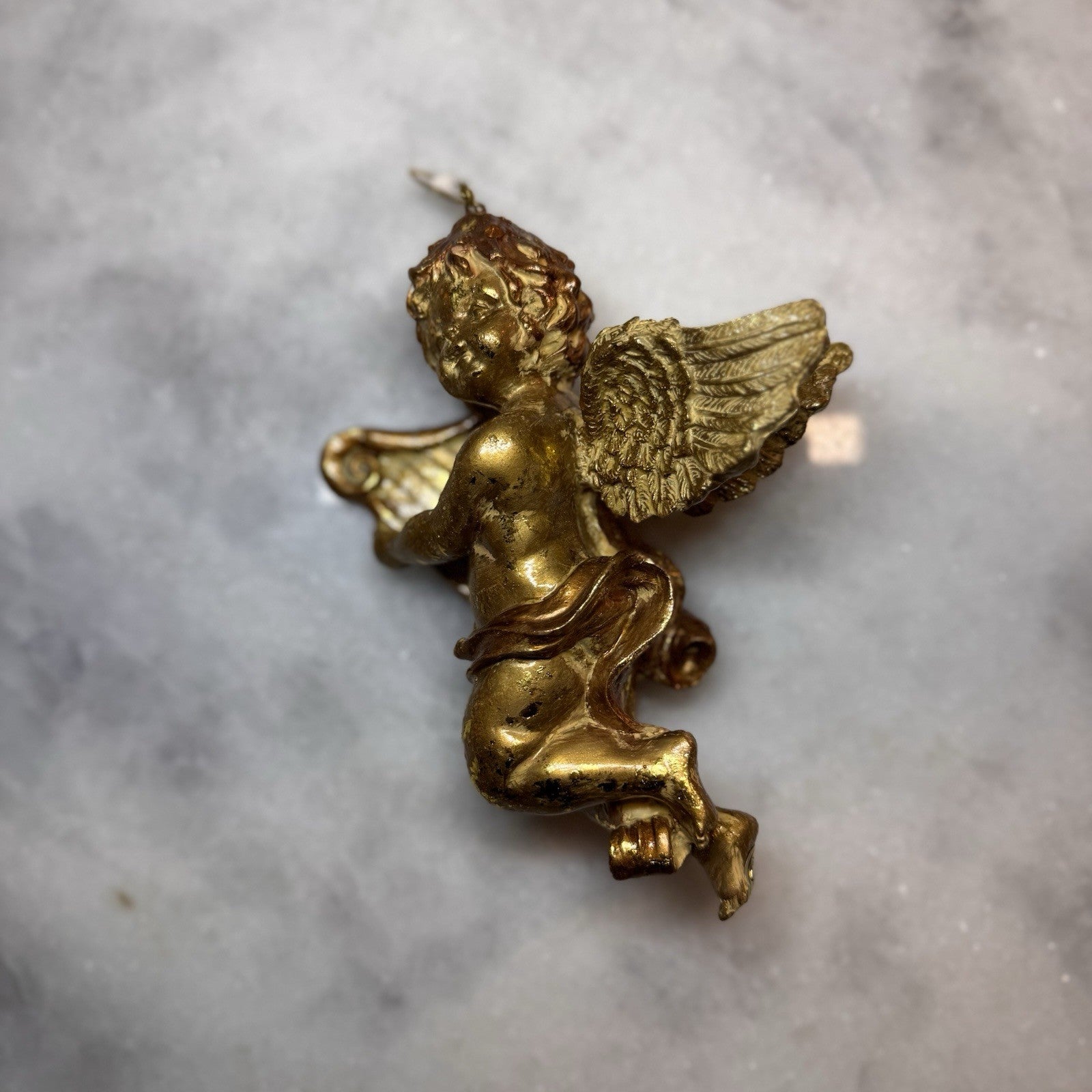 Gold Cherub Angel Ornament Harp Vintage Christmas Decor