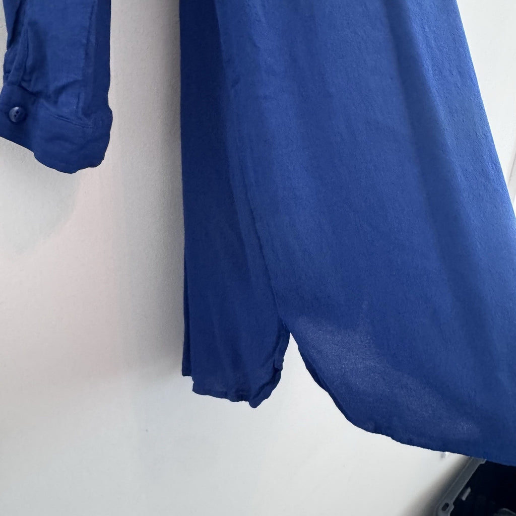 Max Studio Blue Tie Neck Tunic Dress Women’s Small Long Sleeve Rayon Boho