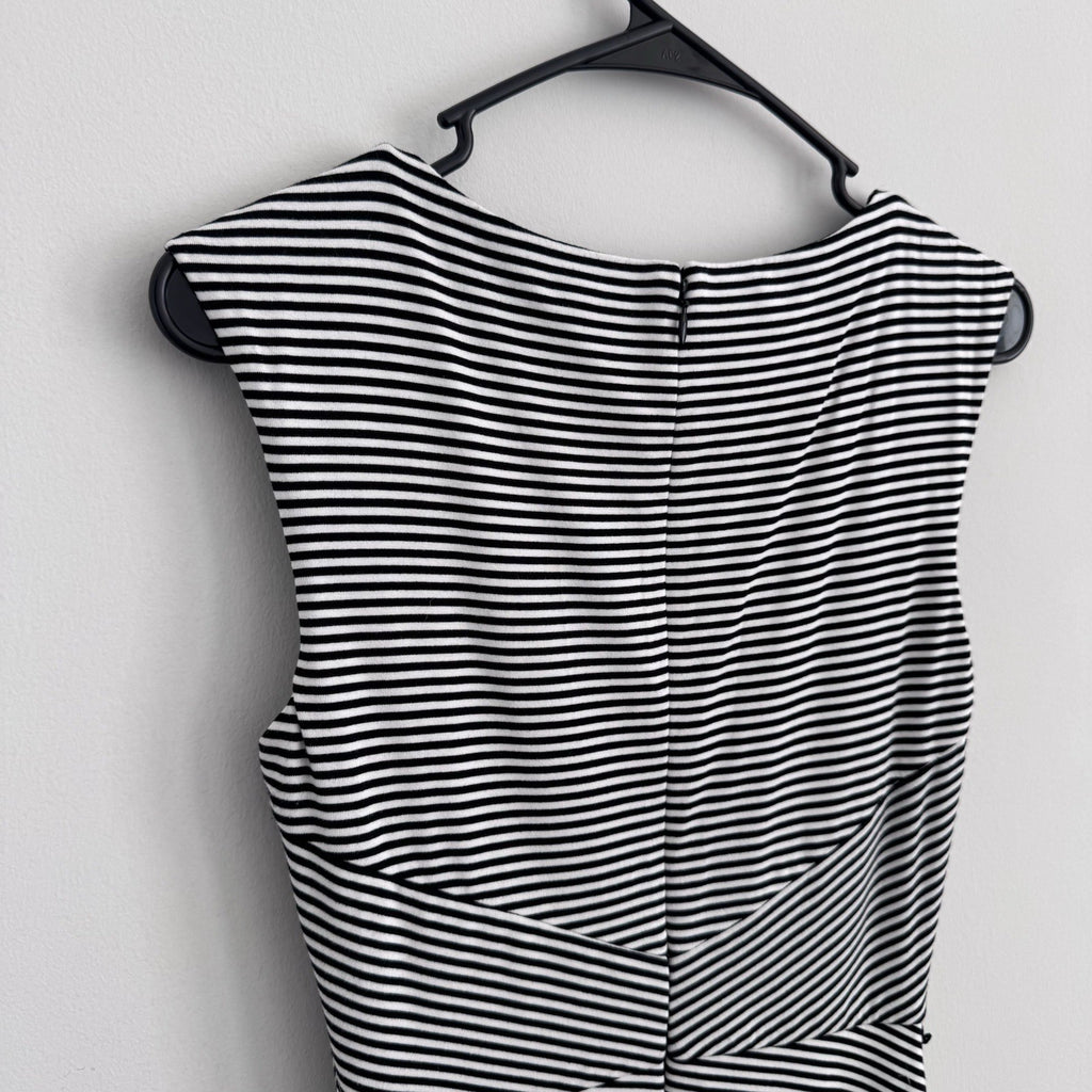 White House Black Market Striped Sheath Dress 14 Black White Ruffle