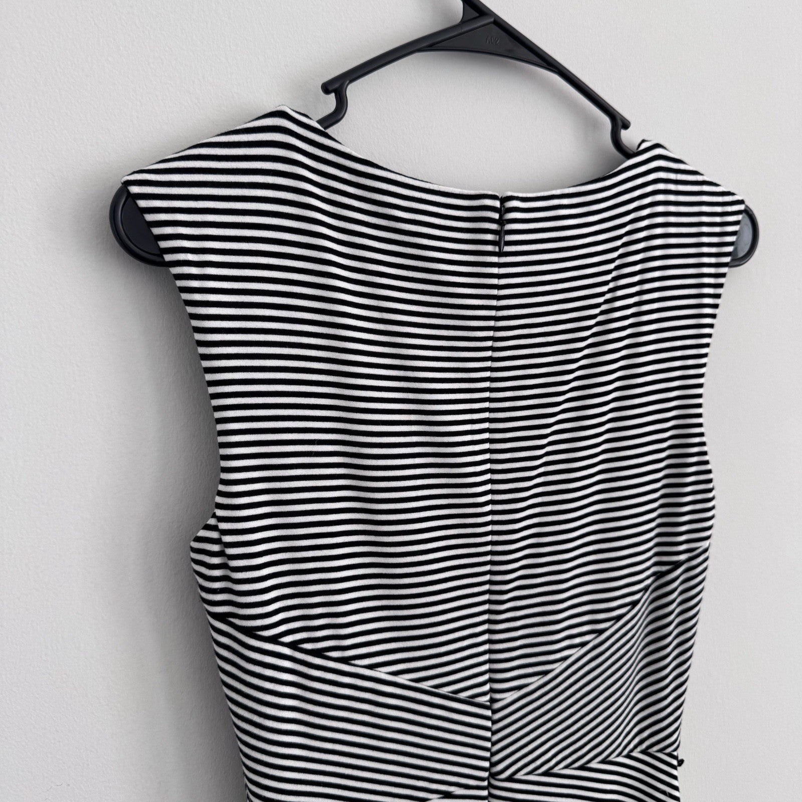 White House Black Market Striped Sheath Dress 14 Black White Ruffle