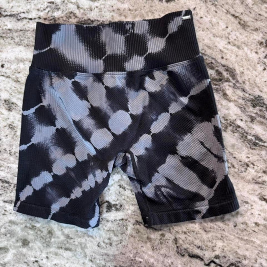 PINK Active High Waist Biker Shorts Size S Black Gray Tie Dye Ribbed Waistband