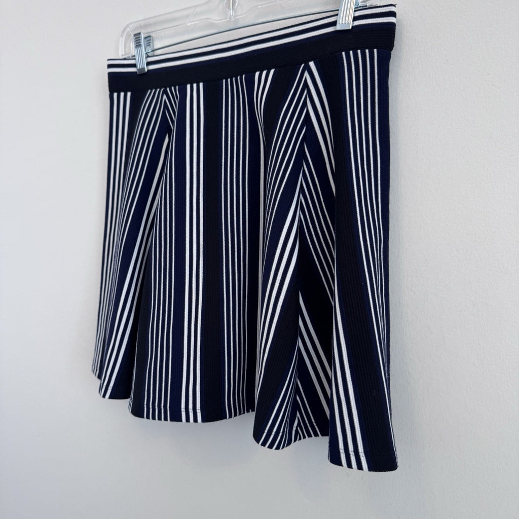 H&M Striped Skater Skirt Women Medium Navy White Fit Flare Preppy
