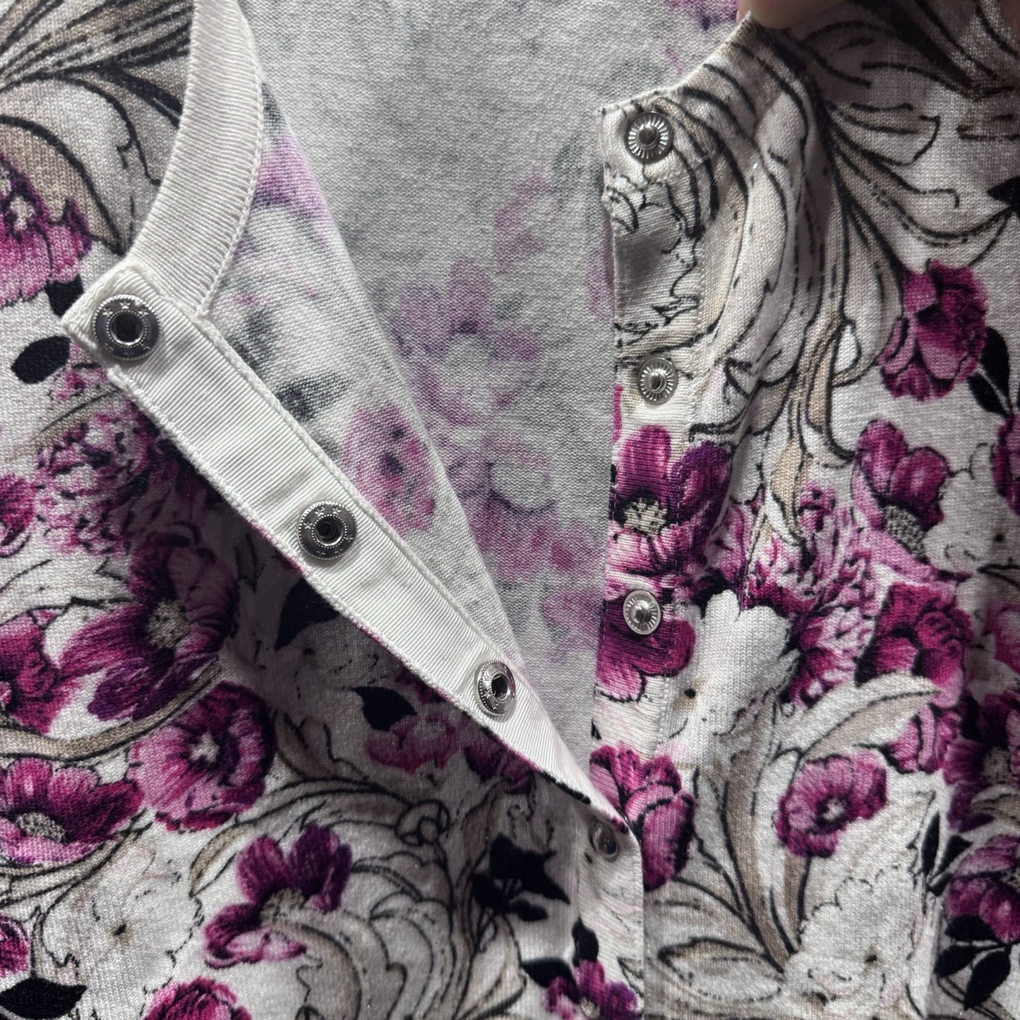 White House Black Market Cardigan S Pink Floral Button Front 3/4 Sleeve Ribbed