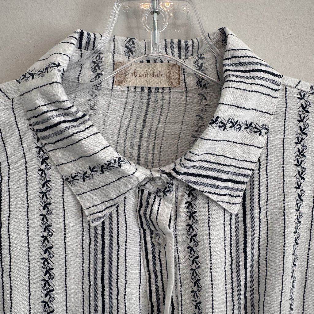 Altar'd State Cotton Linen Striped Button Down Shirt S White Blue Boho Women’s