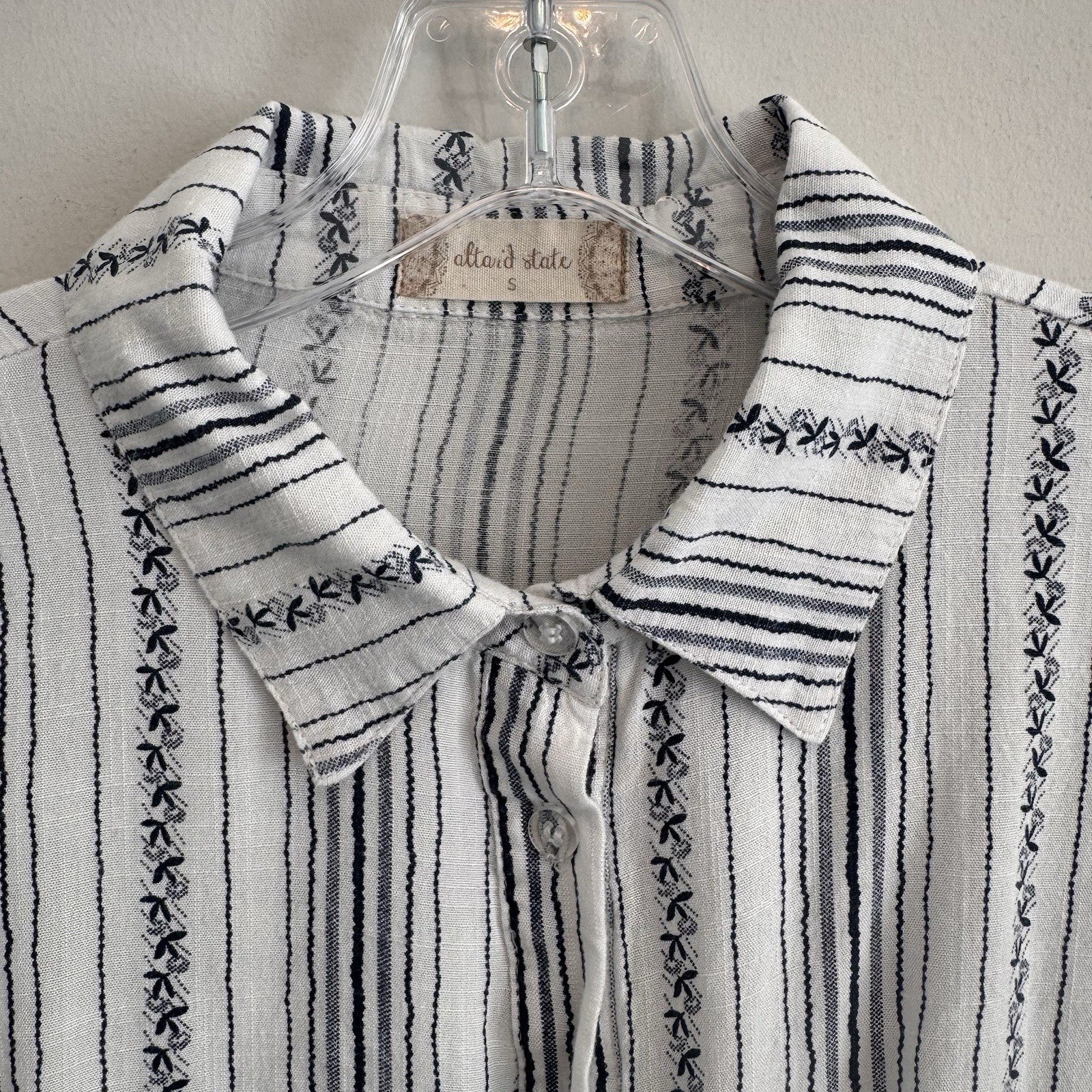 Altar'd State Cotton Linen Striped Button Down Shirt S White Blue Boho Women’s