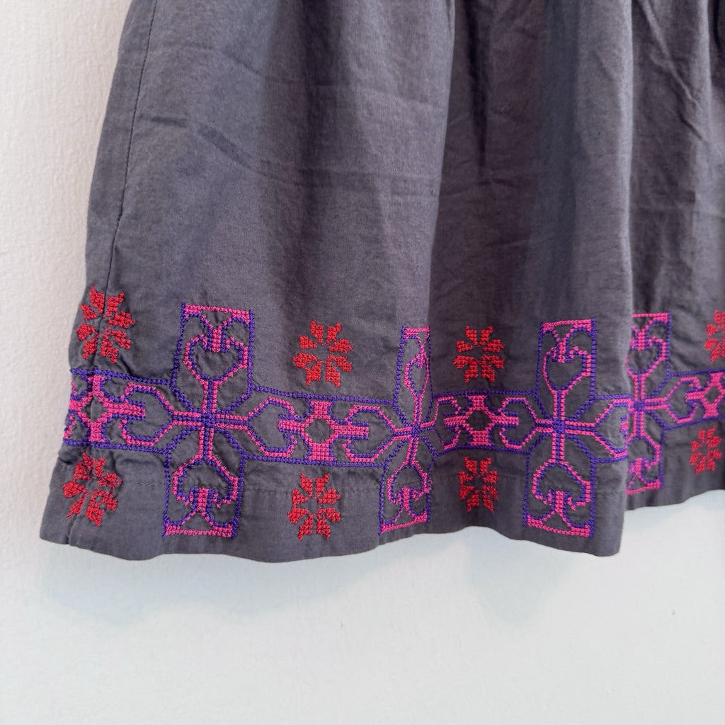 American Eagle Outfitters Gray Embroidered Boho Mini Skirt AEO Cotton Size M
