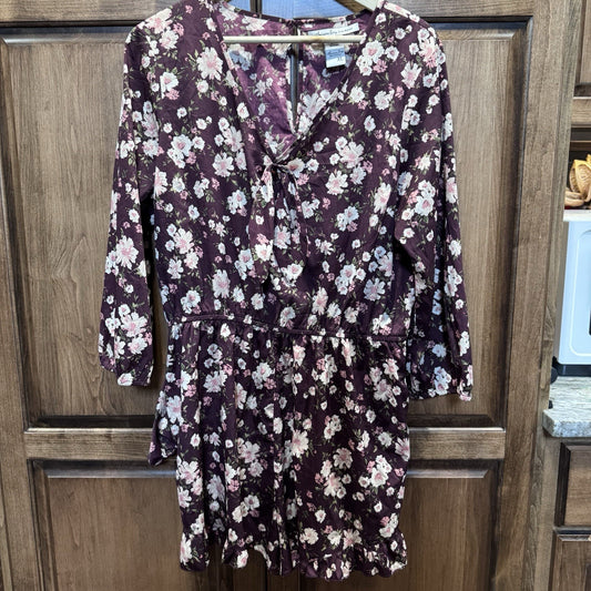 American Rag Cie Women’s Floral Romper Size XL Burgundy Rose Print Long Sleeve