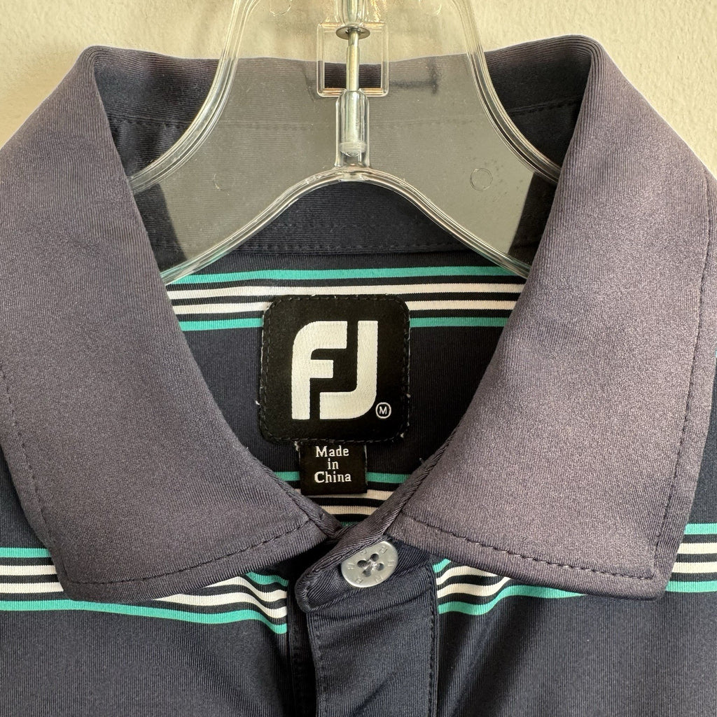 FootJoy FJ Golf Polo Shirt Mens Medium Striped Amelia Island Club Navy Men’s