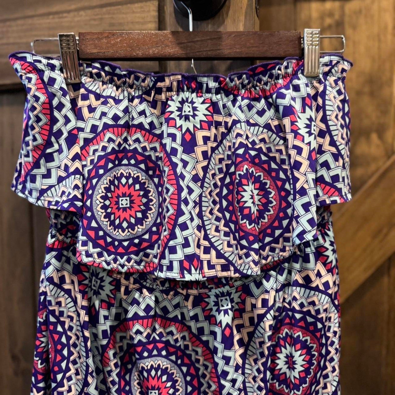 Peach Love California Boho Strapless Aztec Dress Sz S USA Made