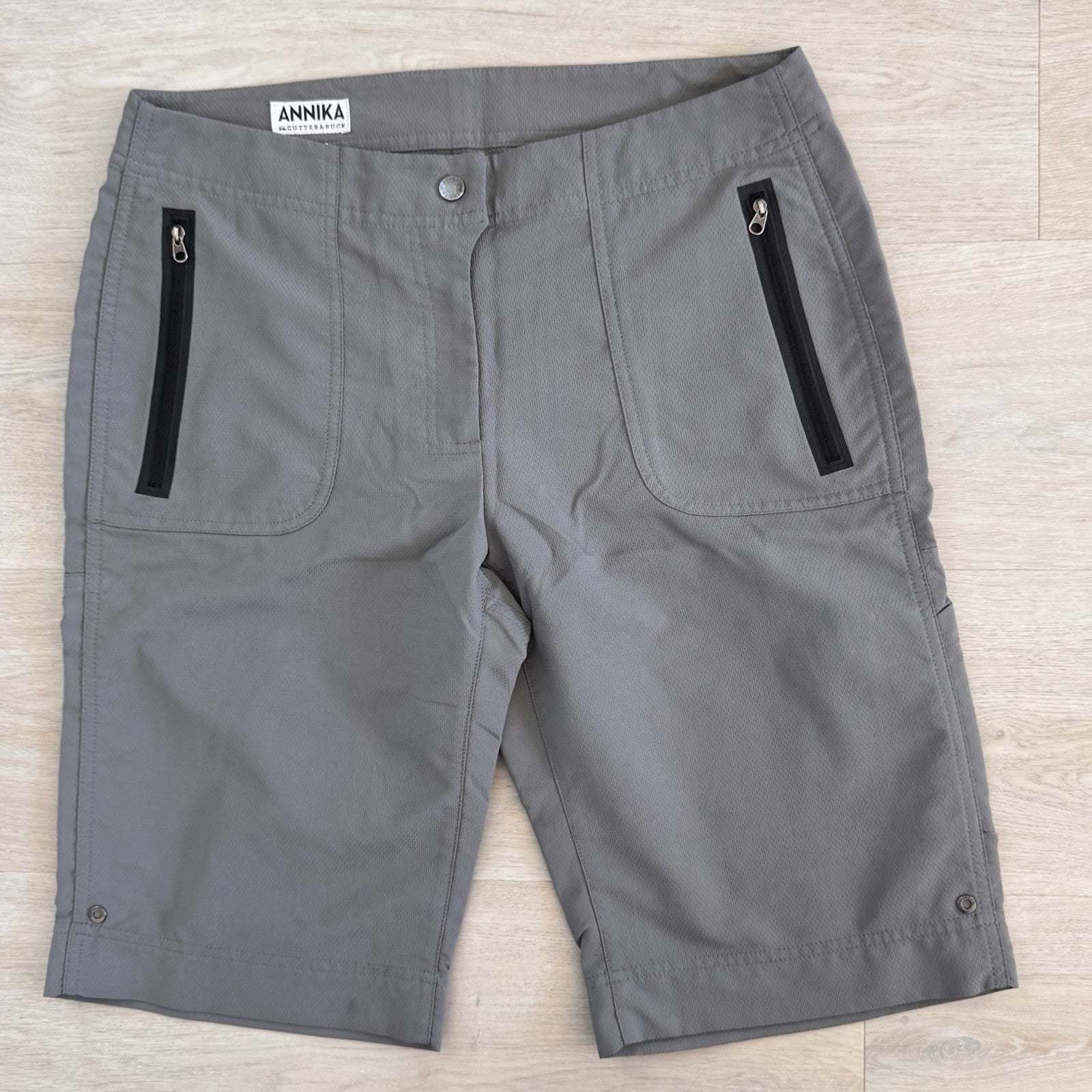 Annika Cutter & Buck Gray Golf Shorts Womens 6 Performance Zip Pockets