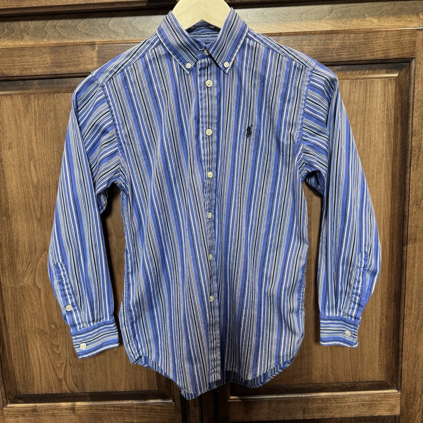 Ralph Lauren Boys Blue Striped Long Sleeve Preppy Button Down Shirt Medium 10/12