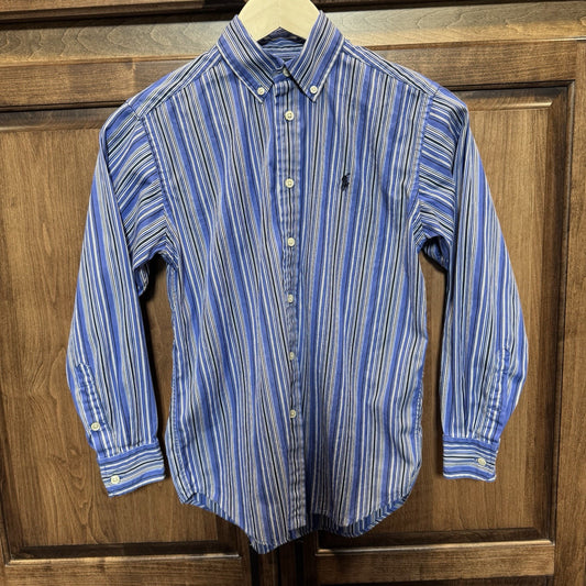 Ralph Lauren Boys Blue Striped Long Sleeve Preppy Button Down Shirt Medium 10/12