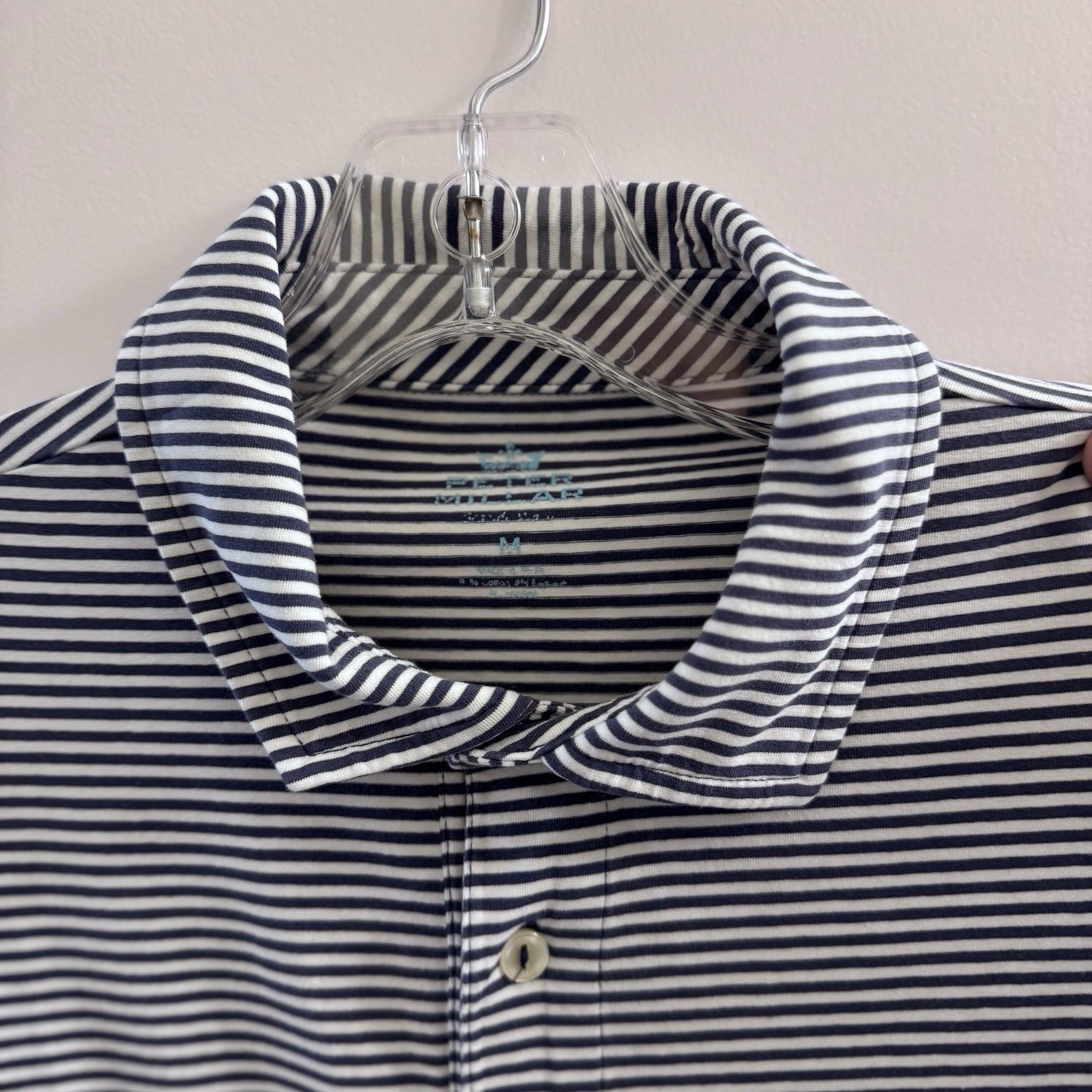 Peter Millar Striped Polo Shirt Men’s Medium Navy White Crown Logo Golf