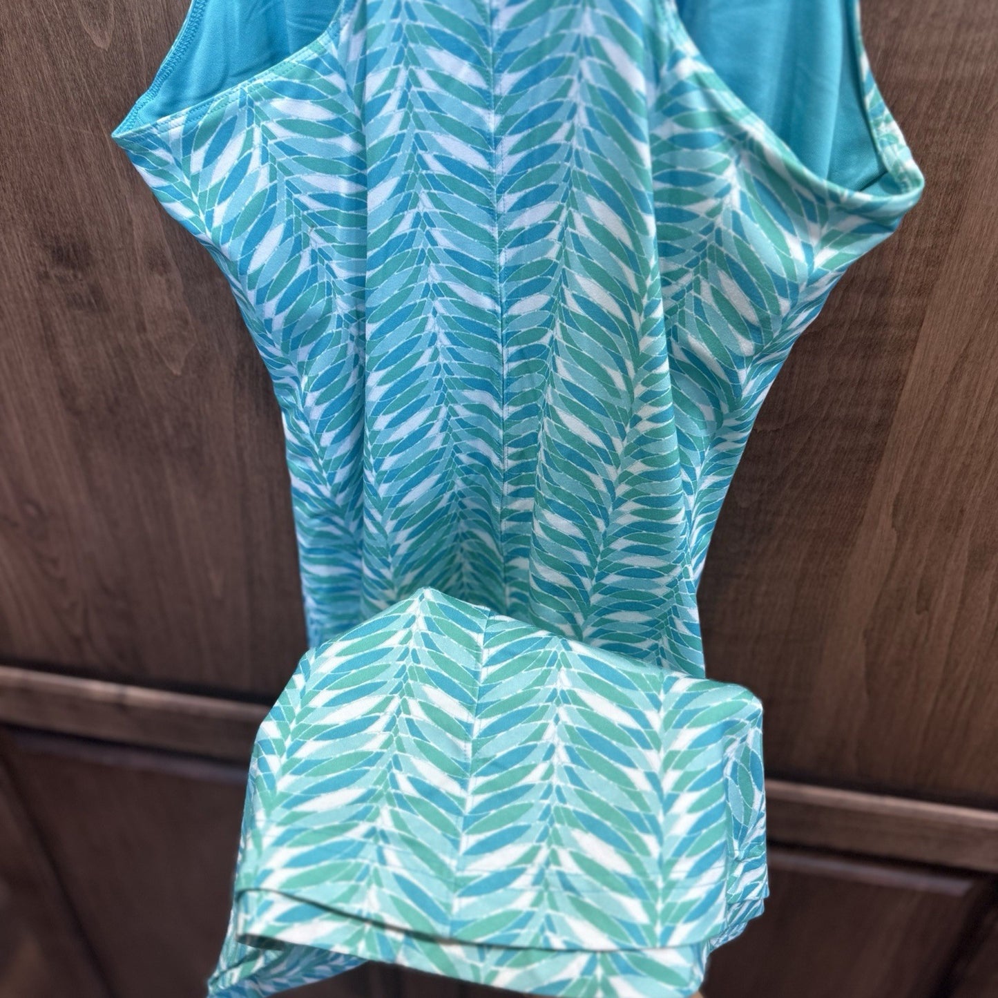 Columbia Omni-Wick Sleeveless Tank Top Small Leaf Print Blue Green Athletic
