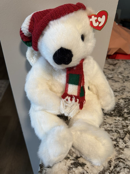 Vintage 1997 Ty Beanie Baby Holiday Bear With Scarf Hat Christmas