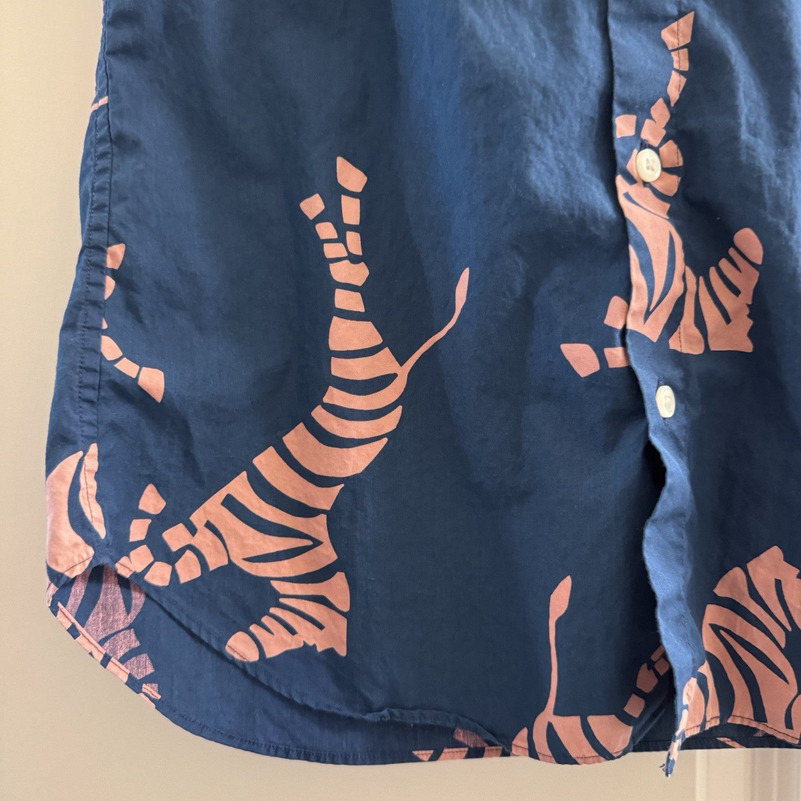 Bonobos Mens Slim Fit Shirt M Navy Pink Zebra Print Short Sleeve Cotton