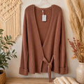 Free People Wrap Sweater Cardigan Small Brown Cotton Tie Waist Boho NWT Womens