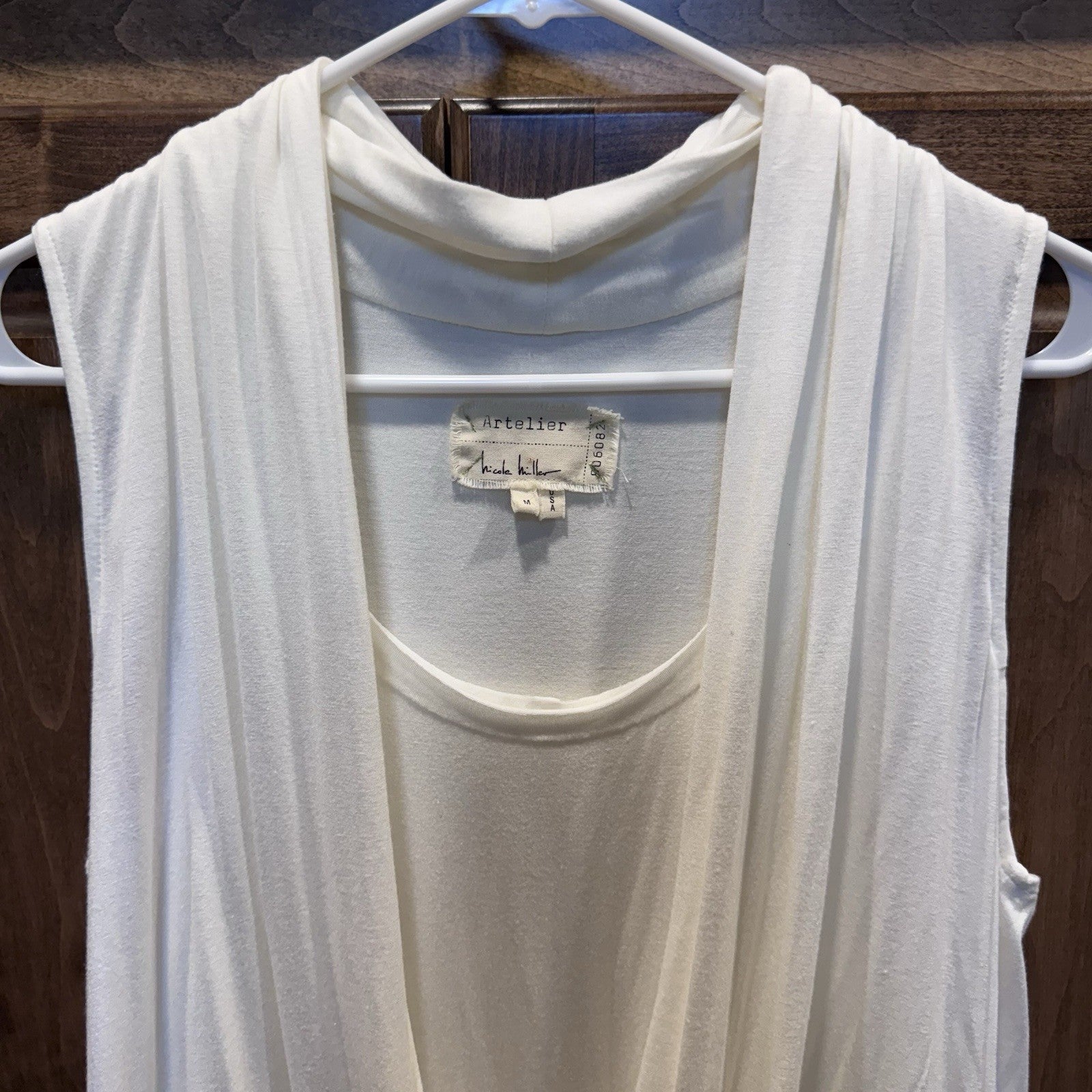 Artelier Nicole Miller White Sleeveless Drape Front Tank Top Size M USA