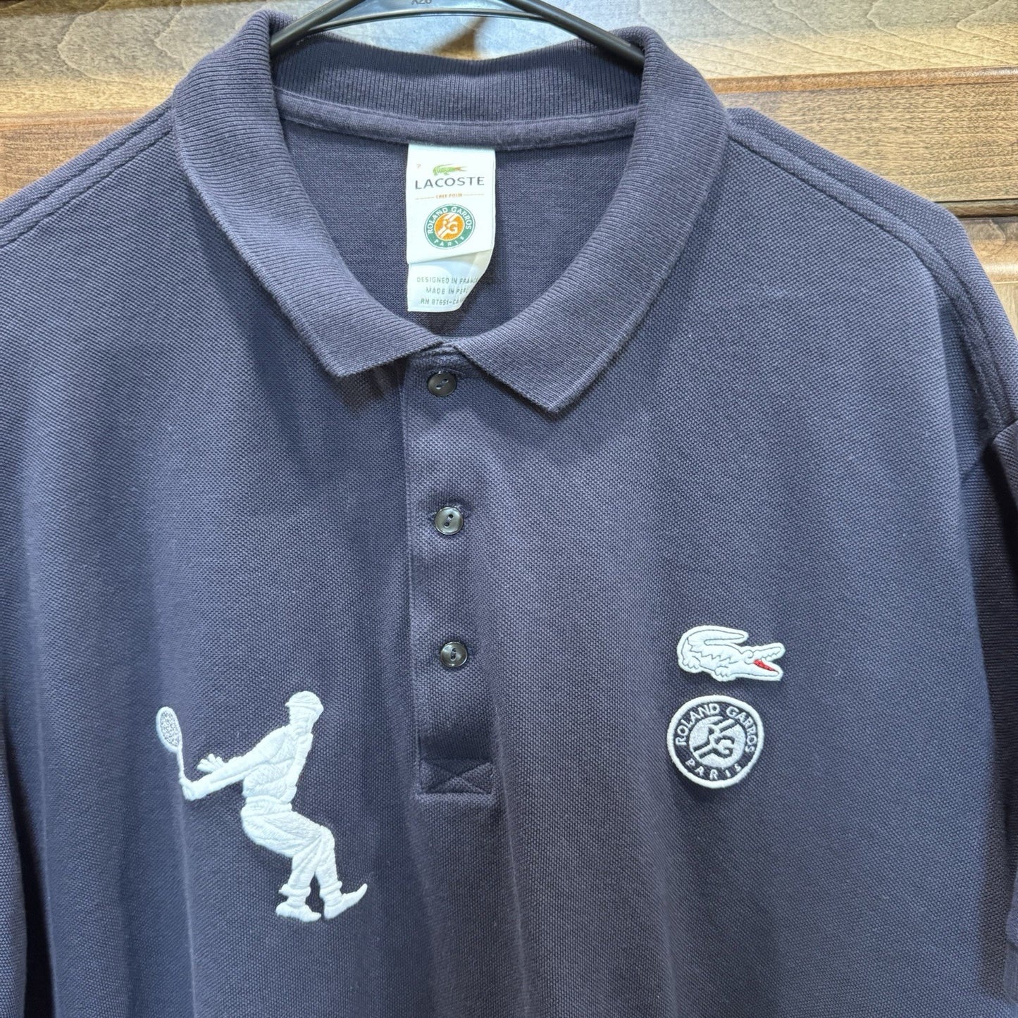 Lacoste Roland Garros Polo Shirt Men’s Size 7 XL Navy Blue Tennis Logo Cotton