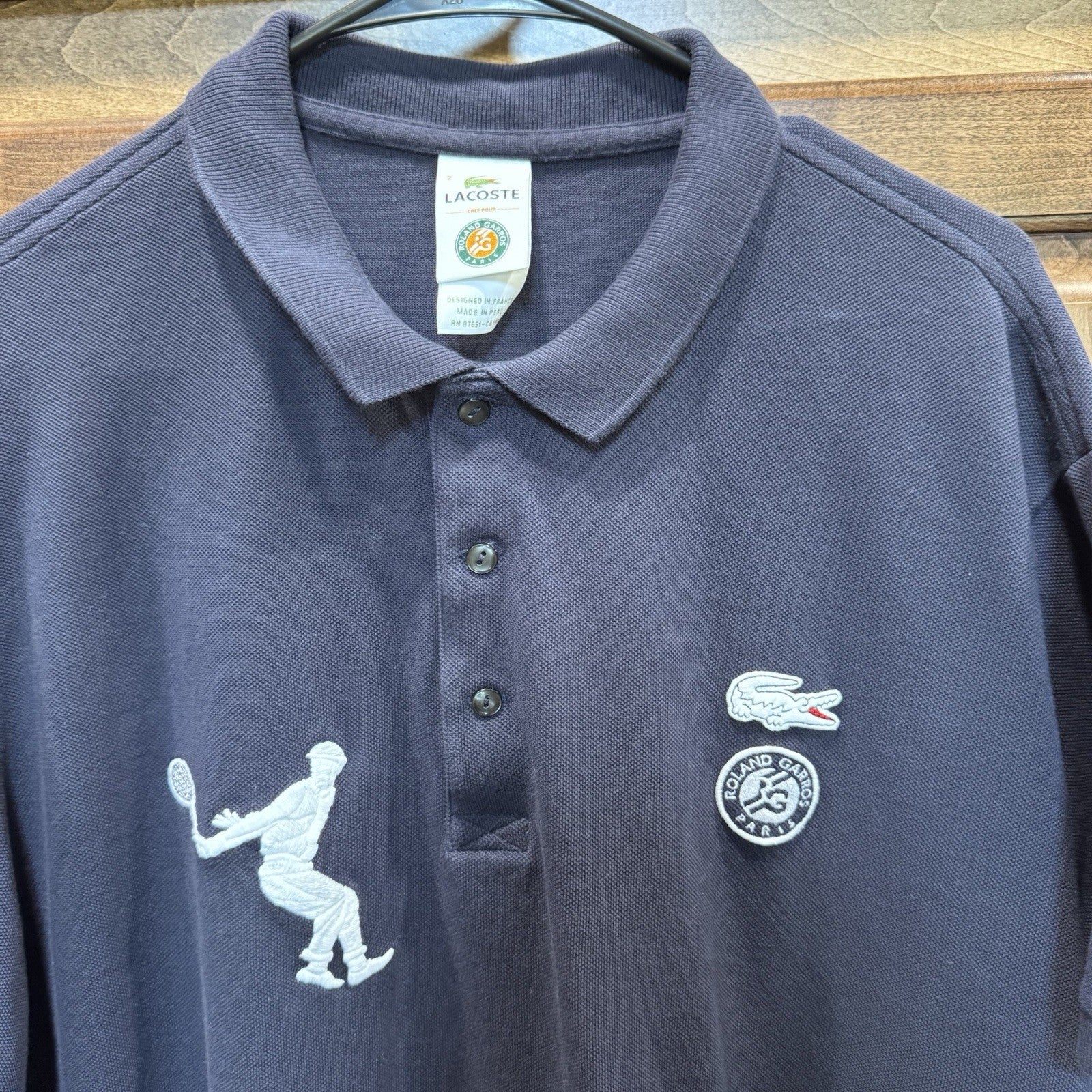 Lacoste Roland Garros Polo Shirt Men’s Size 7 XL Navy Blue Tennis Logo Cotton