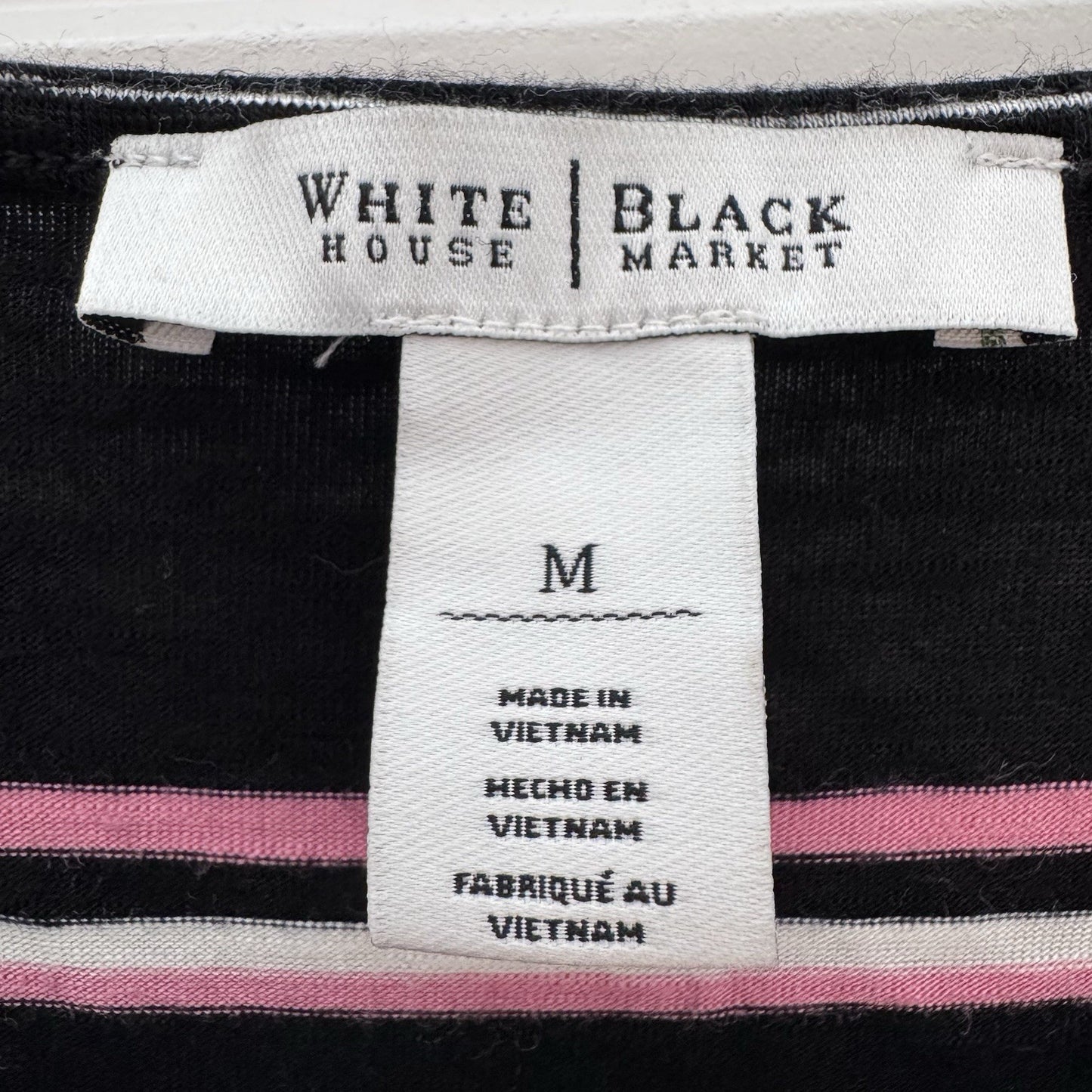 White House Black Market Top Medium Black Pink Stripe Long Sleeve Tie Cuff