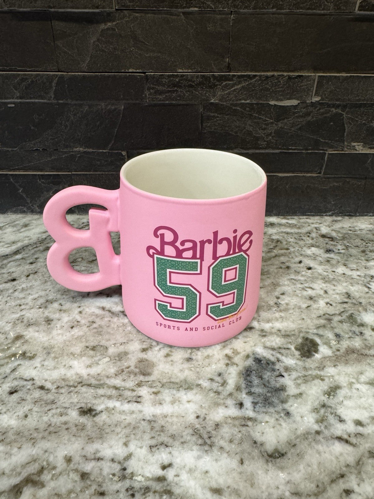 Barbie 'B' Shape Handle LA Sports & Social Club 1959 Double Sided Pink Mug -