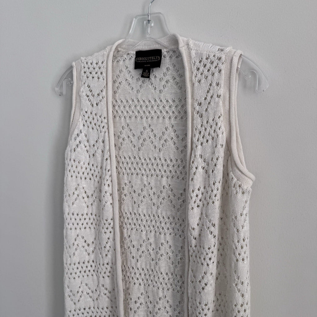 Absolutely Creative Ivory Fringe Knit Vest S Boho Duster