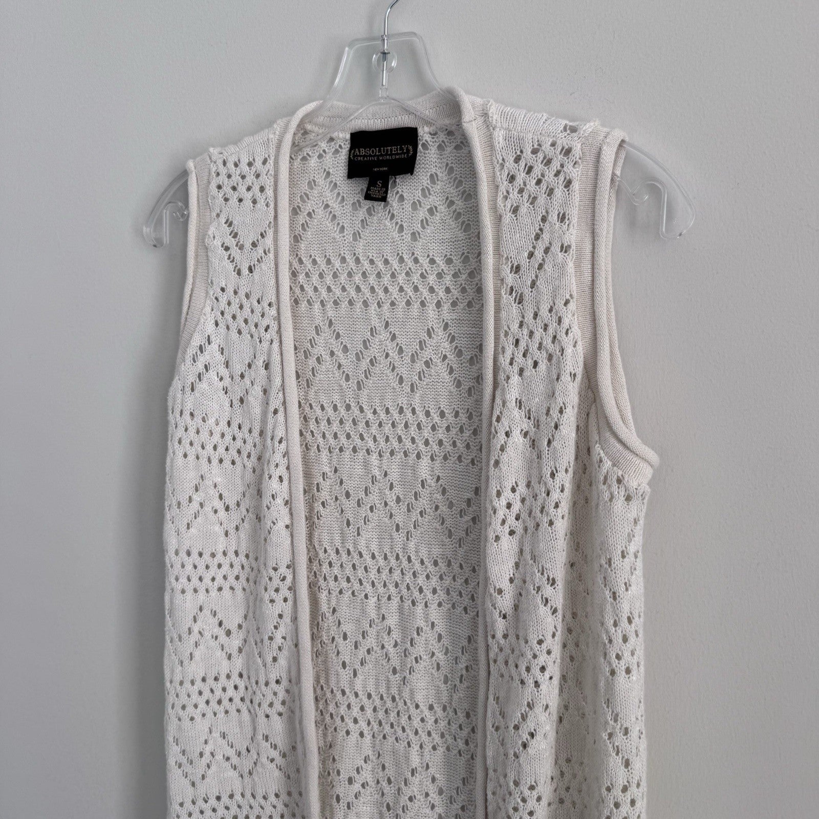 Absolutely Creative Ivory Fringe Knit Vest S Boho Duster