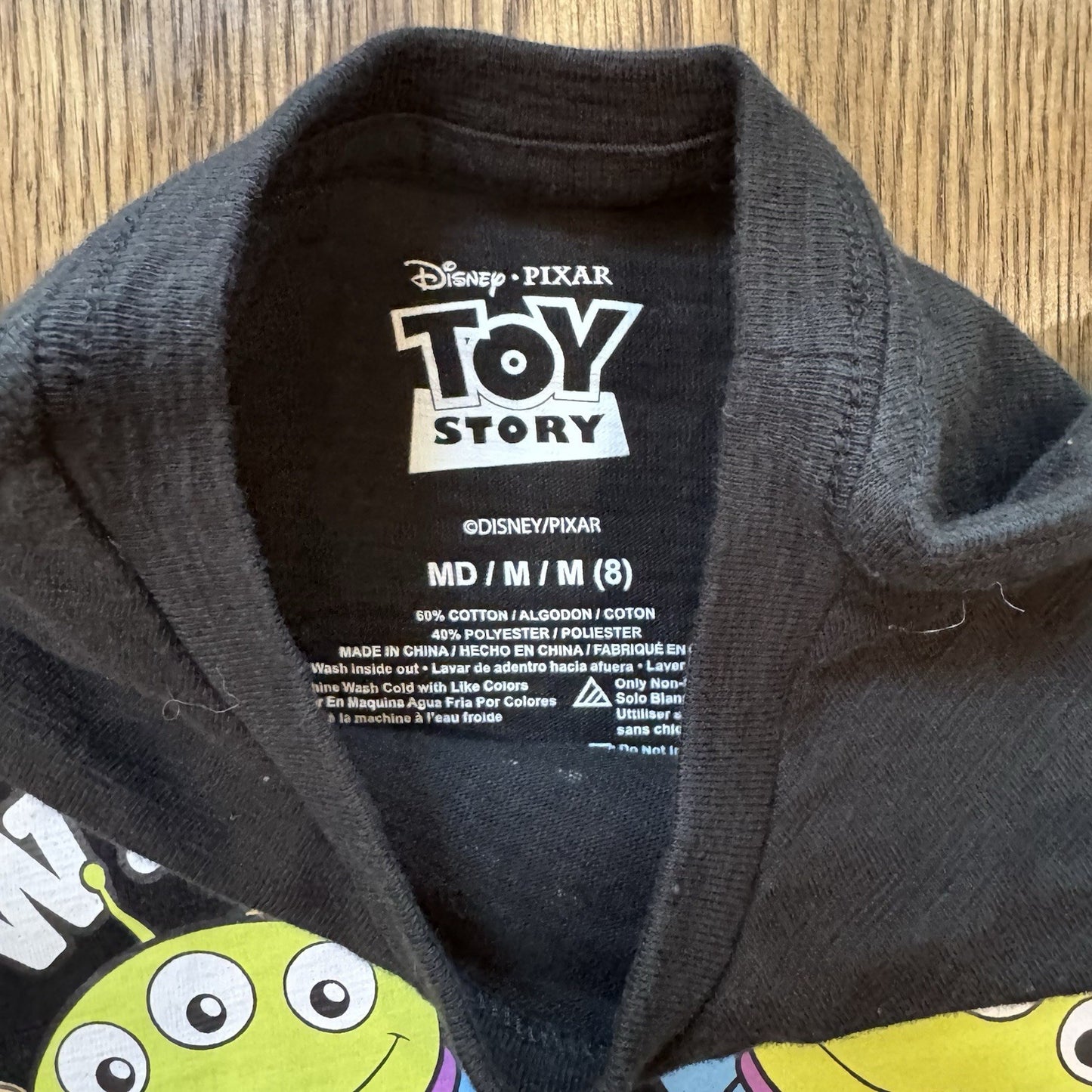 Disney Pixar Toy Story Alien Pizza Shirt Kids Size M (8) Black Graphic Tee