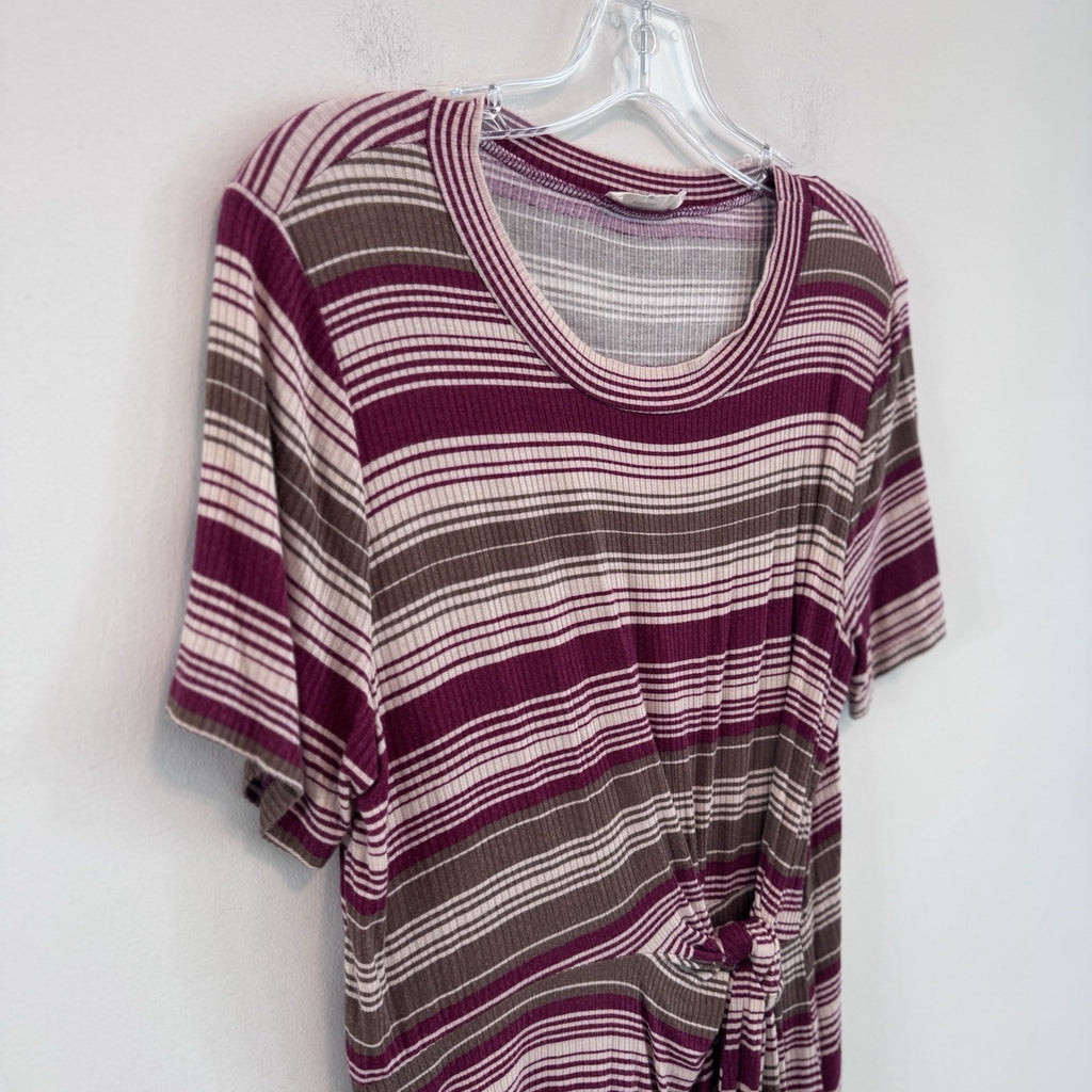 Entro Striped Tie Front Dress Women’s Large Ribbed Burgundy Boho Boutique Dress