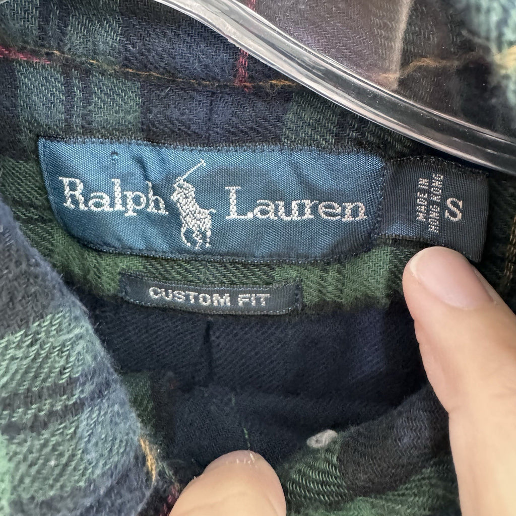 Ralph Lauren Men’s Custom Fit Plaid Flannel Shirt Size S Green Blue Cotton