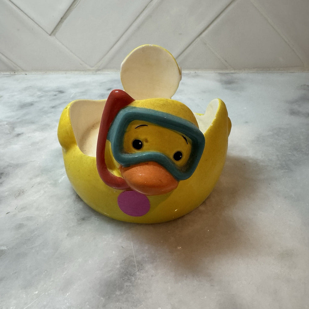 Mother Brown Ceramic Swimming Duck 1999 Candle Holder Sunglasses Snorkel vintage
