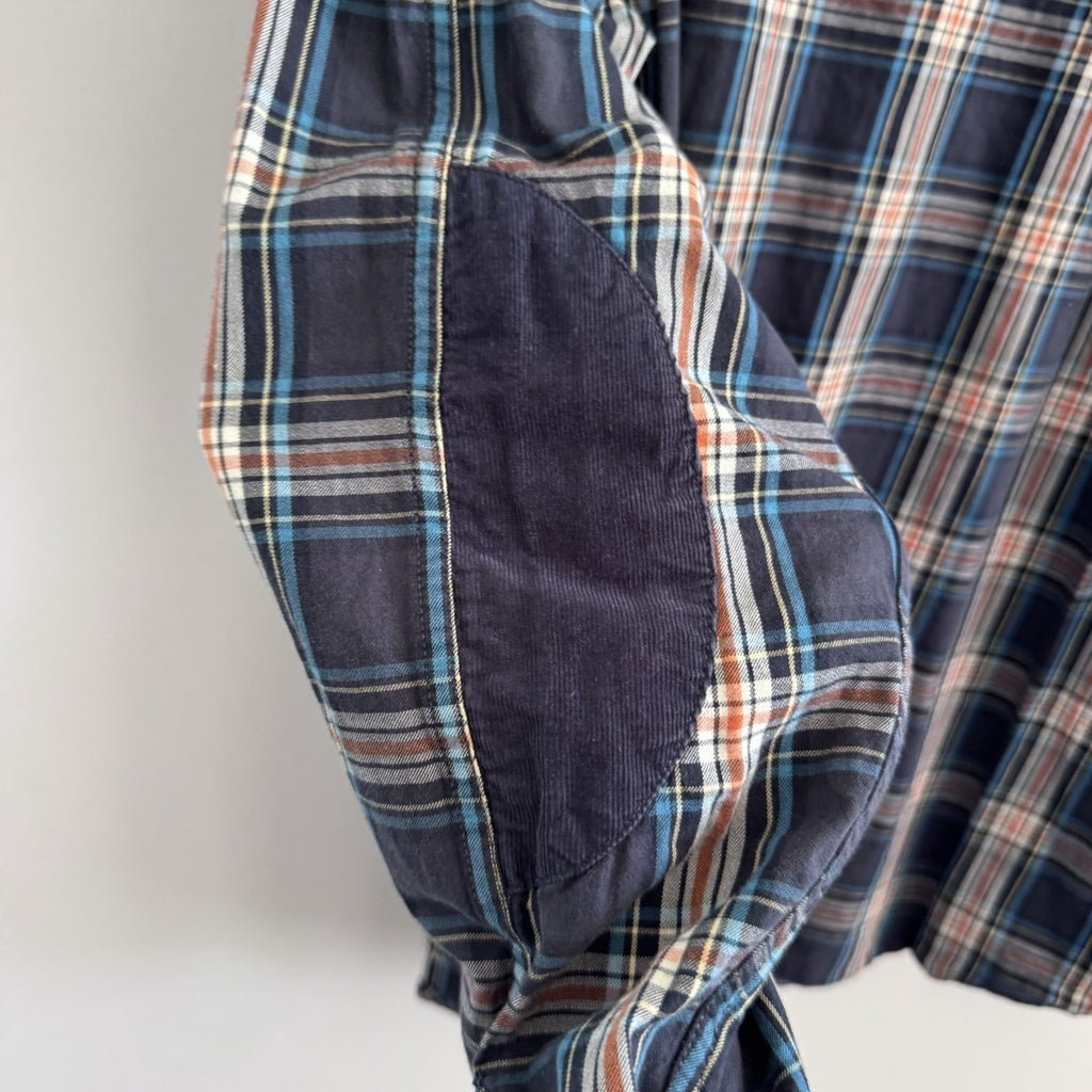 H&M L.O.G.G Mens XL Plaid Flannel Shirt Blue Corduroy Collar