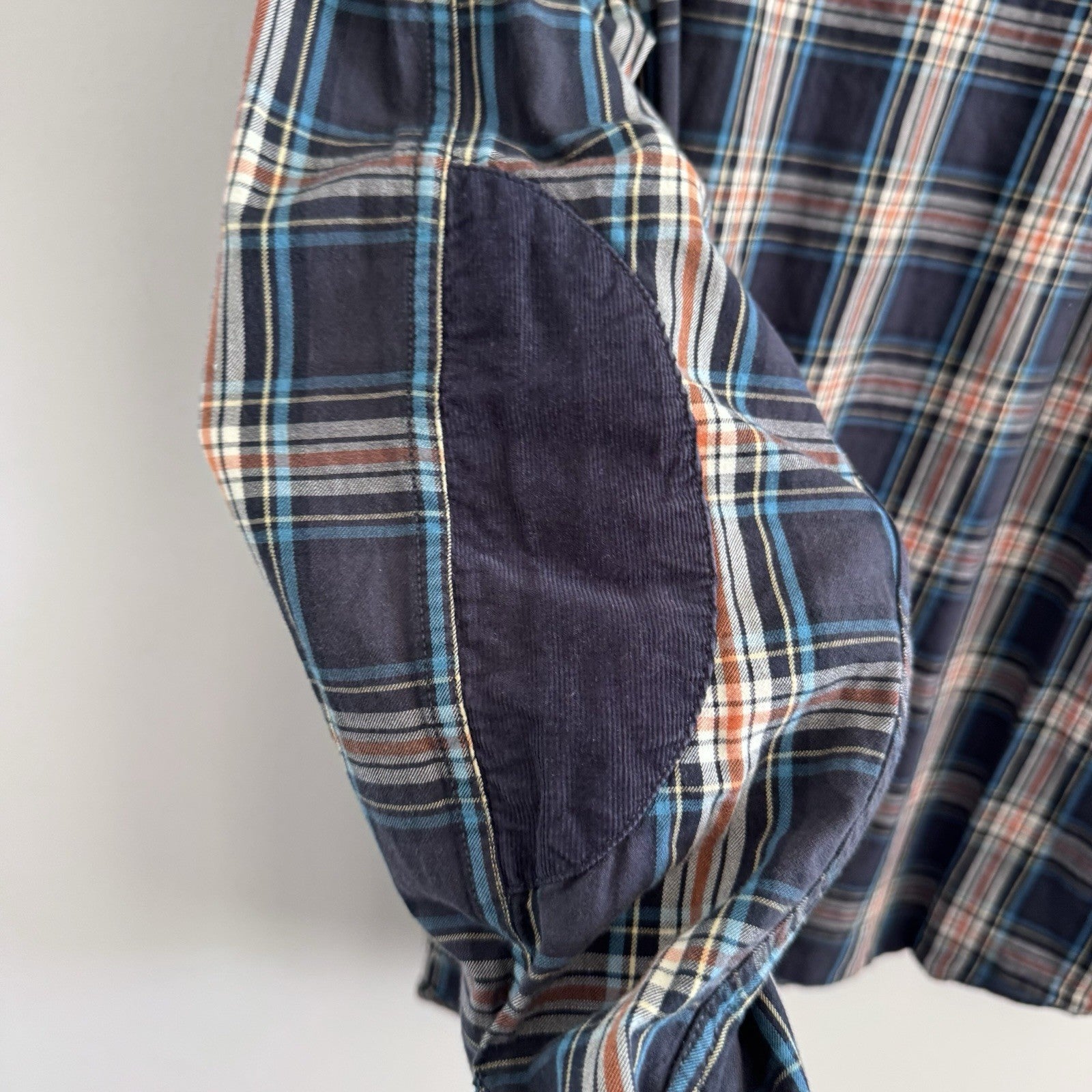 H&M L.O.G.G Mens XL Plaid Flannel Shirt Blue Corduroy Collar