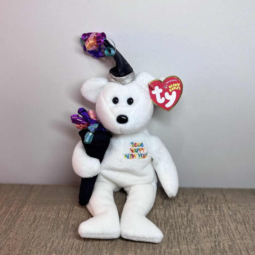 Ty Beanie Baby💜HAPPY NEW YEAR 2006 BEAR 8.5" Stuffed Plush New MWMT's