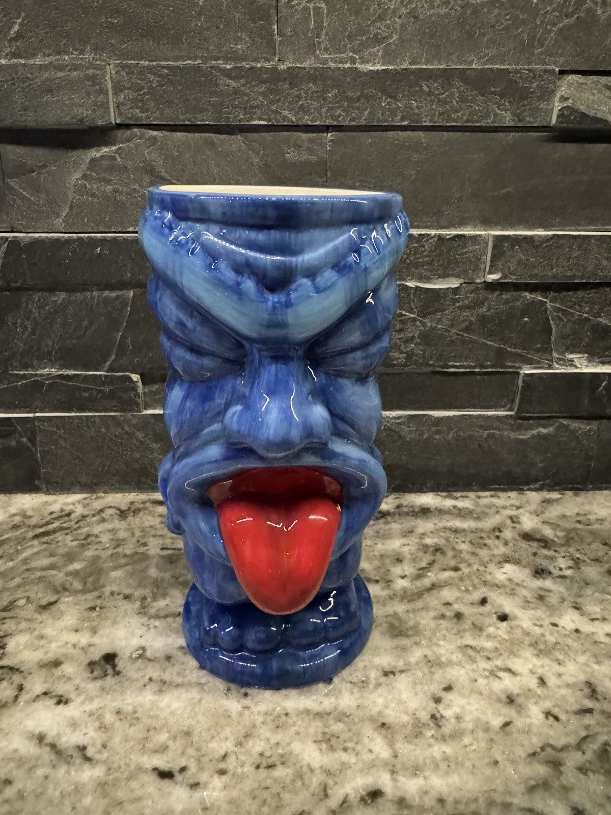 Tiki's Bar And Grill Waikiki Hawaii Hand Painted Blue Tiki Mug 2012 Sebastian