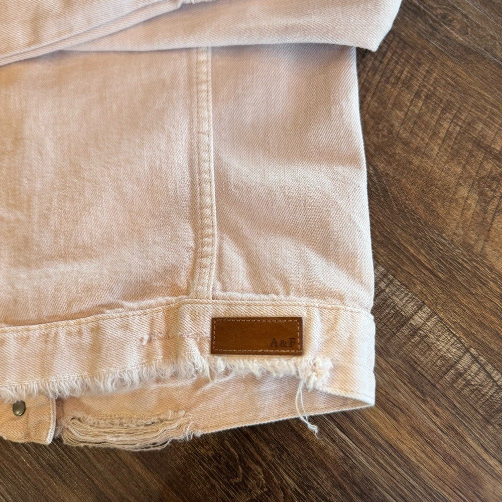 Abercrombie & Fitch | Light Pink Distressed Jean Jacket XS