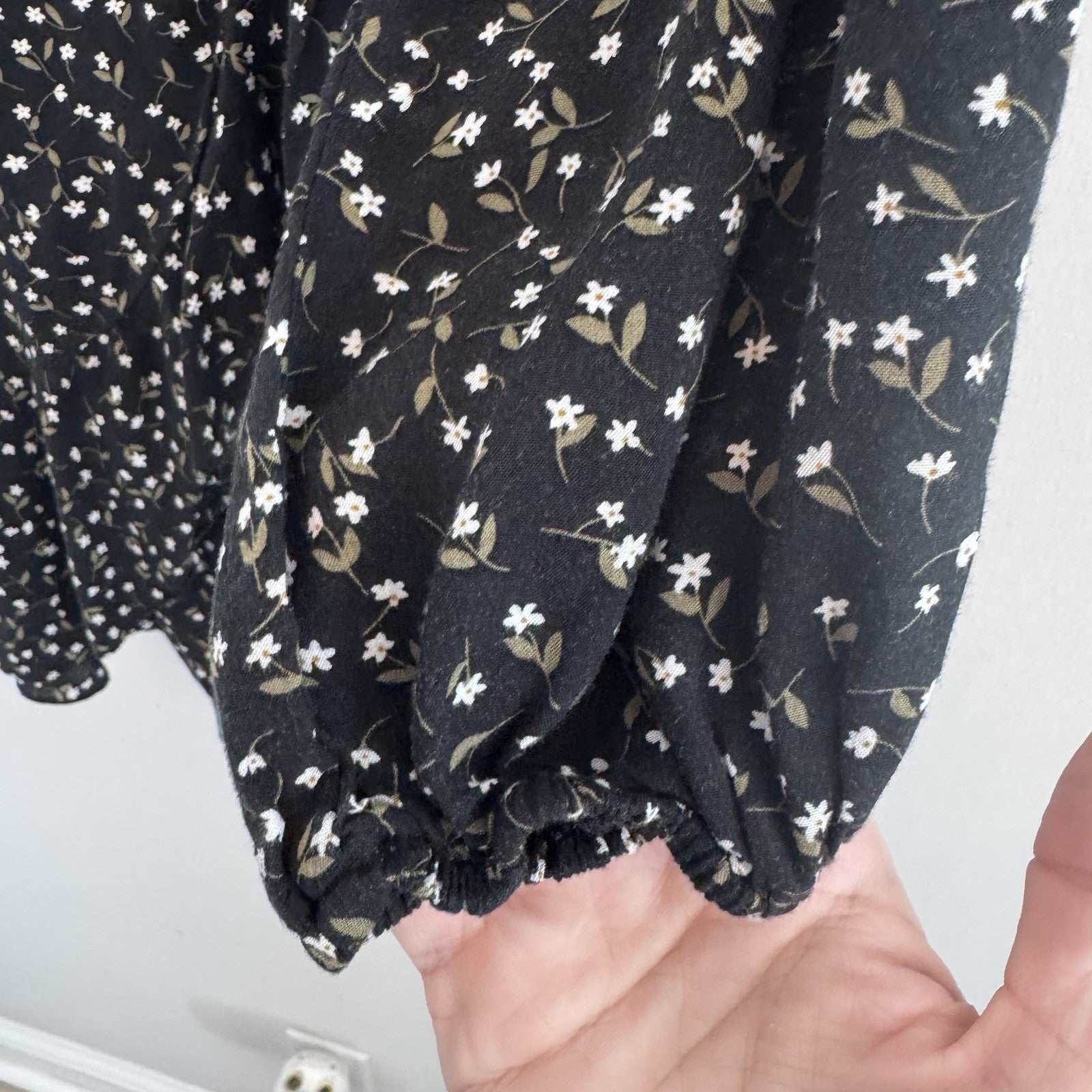 Altar’d State Women Small Floral Mini Dress Black Puff Sleeve Cottagecore