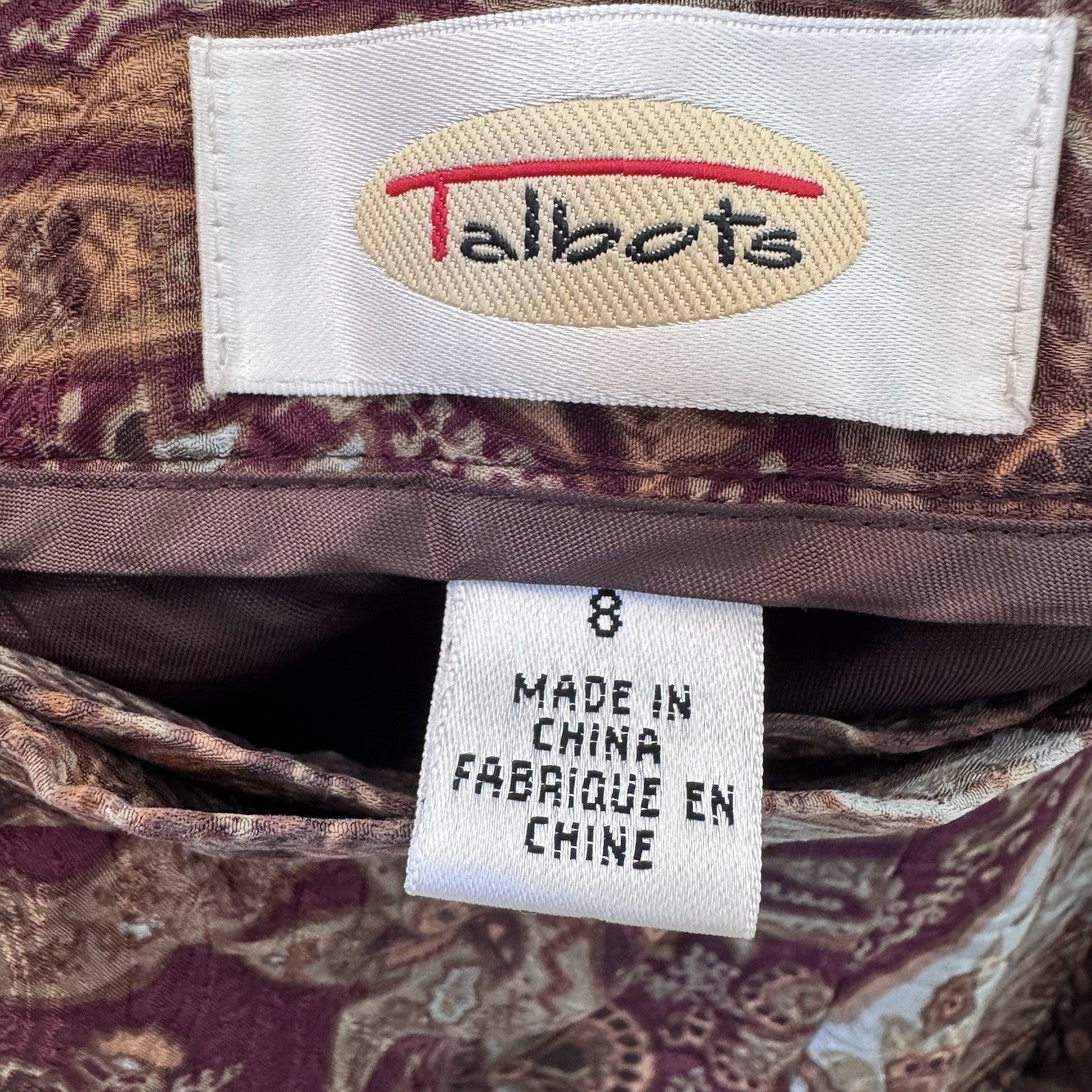 Talbots Y2K Silk Midi Skirt 8 Paisley Burgundy Lined Vintage