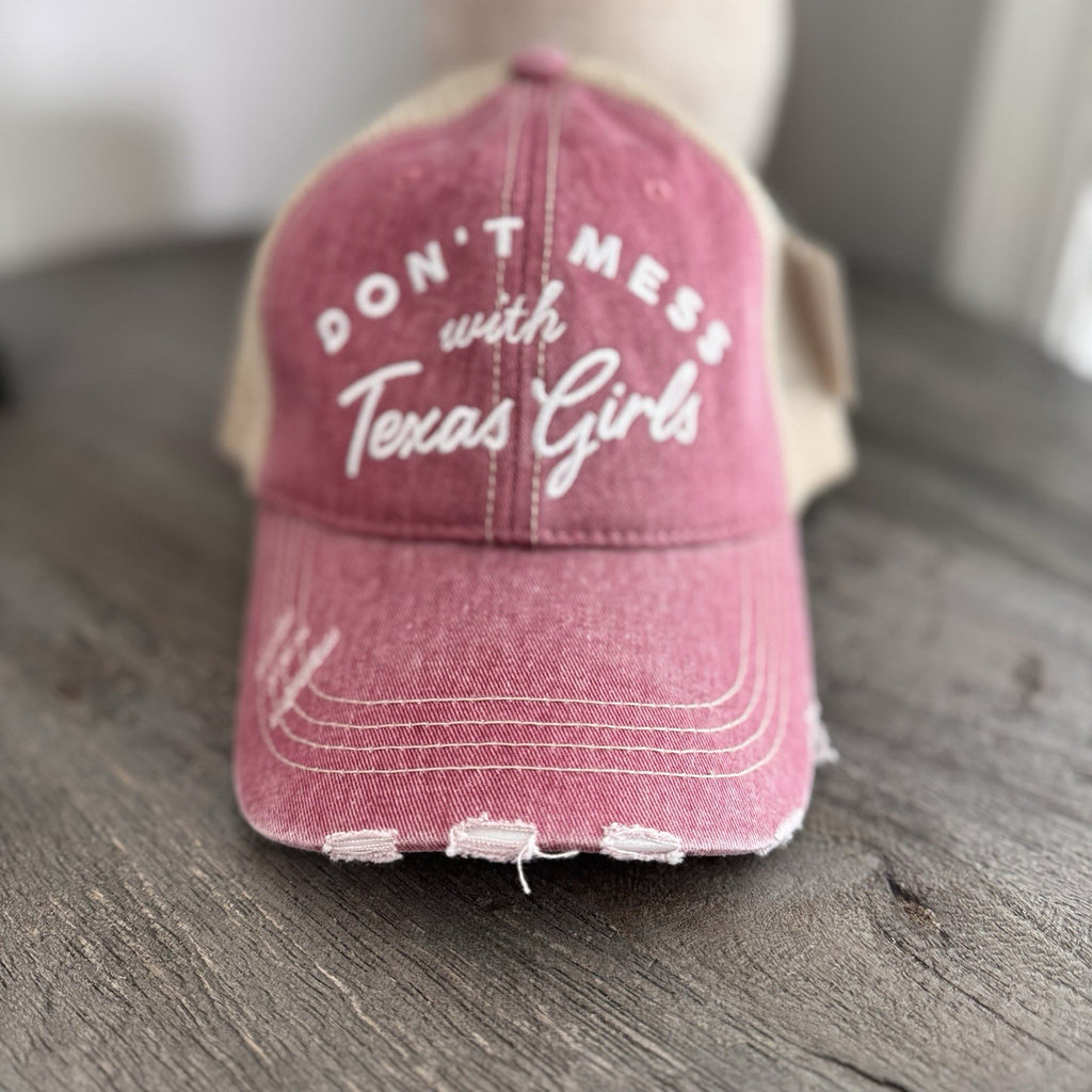 Katydid Don’t Mess With Texas Girls Trucker Hat Distressed NWT Pink Boutique