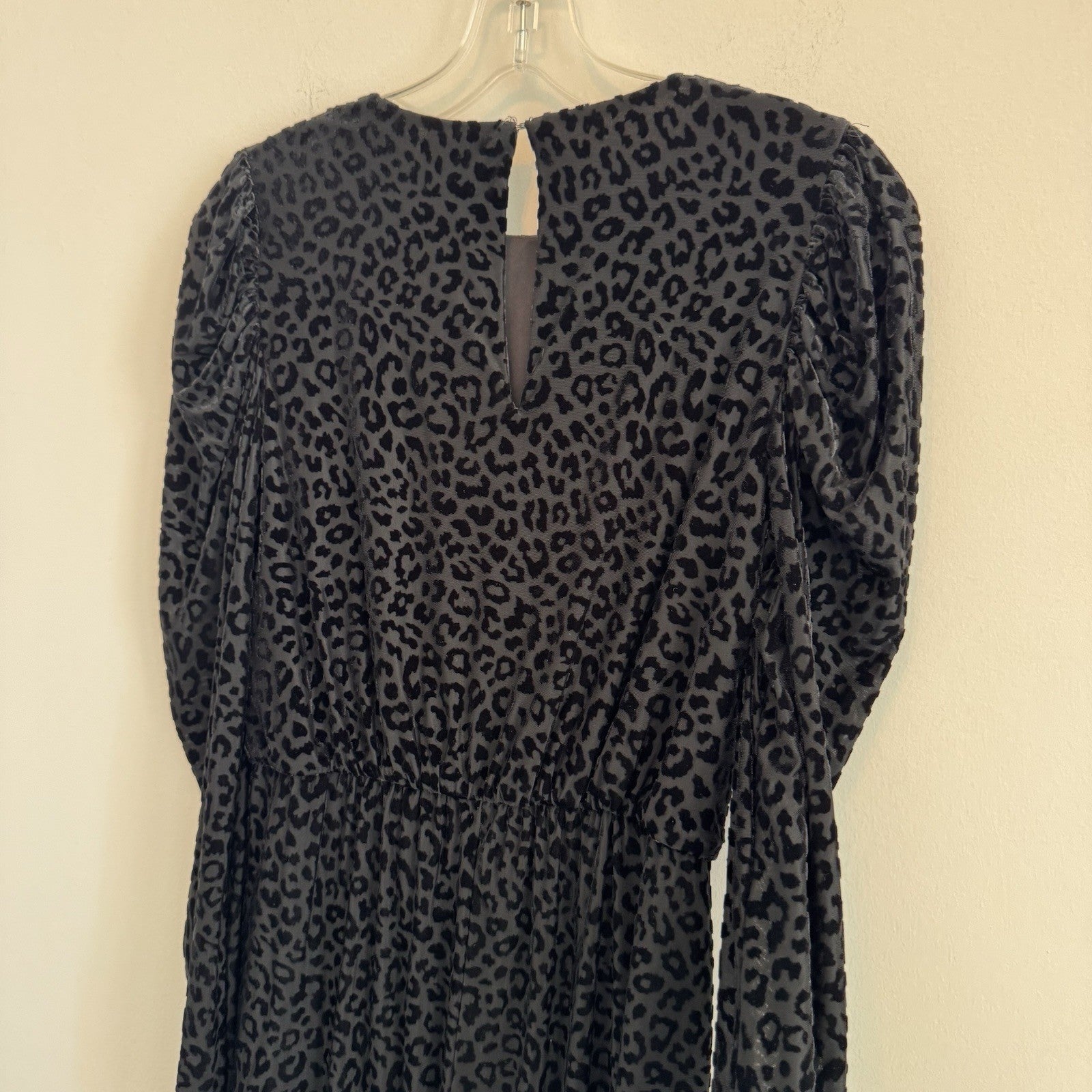 Express Women Small S Leopard Print Burnout Velvet Dress Puff Sleeve Mob Wife