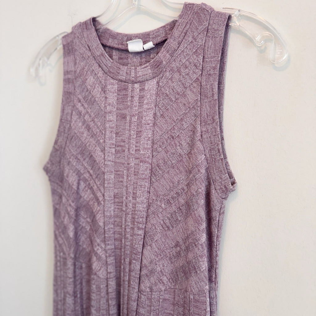 GAP Women's XS Amethyst Purple Ribbed Sleeveless Chevron Knit Midi Dress Heather
