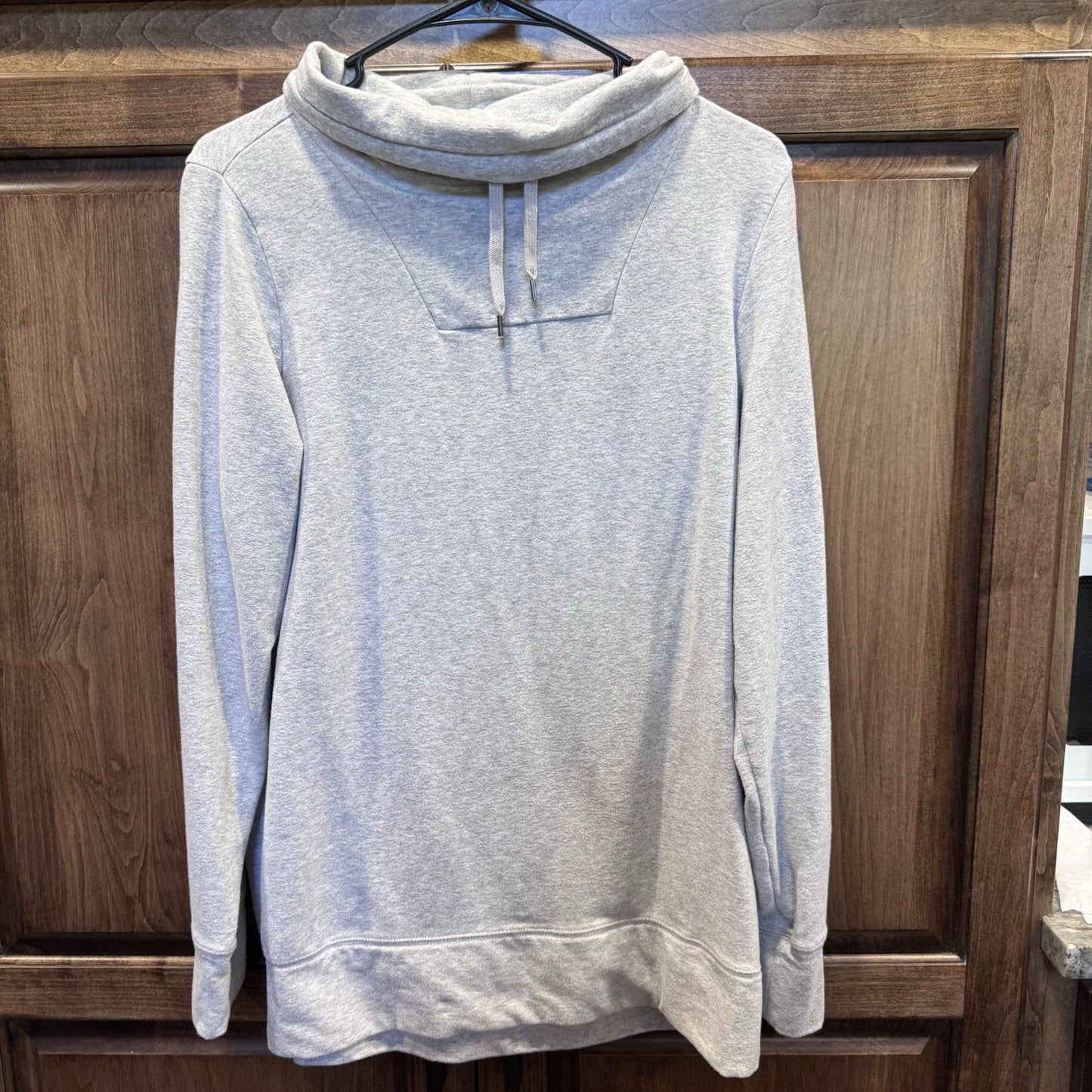 LL Bean Sweatshirt Womens M Gray Marl Cozy Pullover Cowl Neck Pocket Long Sleeve