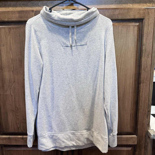 LL Bean Sweatshirt Womens M Gray Marl Cozy Pullover Cowl Neck Pocket Long Sleeve