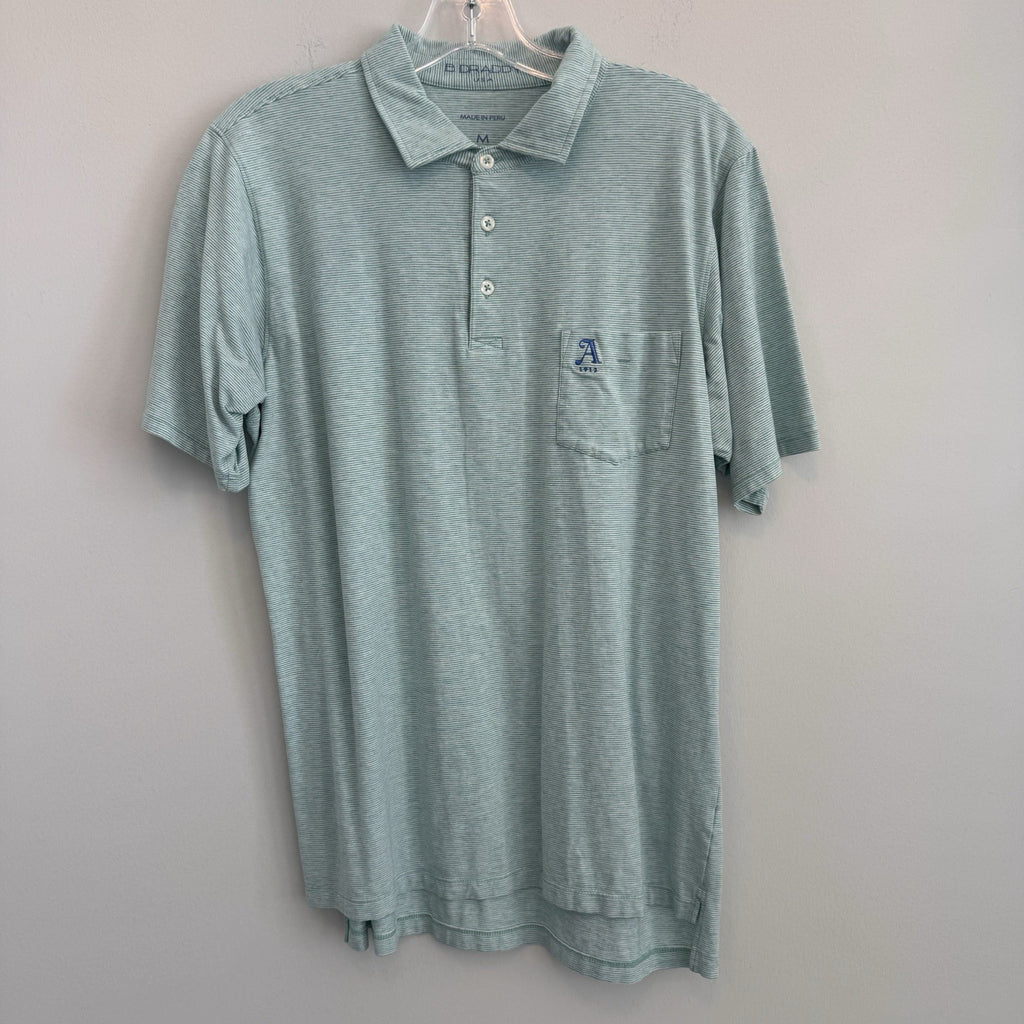 B. Draddy Men Medium Pima Cotton Polo Green Striped A 1912 Logo Made In Peru